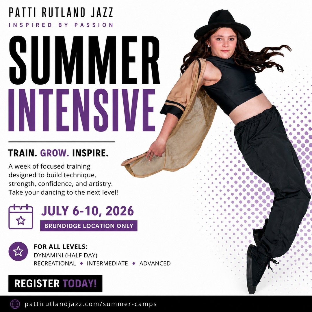 Summer Intensive is one of our favorite weeks of the summer because dancers get the opportunity to train, grow, and challenge themselves in such a positive environment.
This week is designed for dancers of all levels and focuses on technique, confidence, artistry, and performance quality while still making dance fun and encouraging.
July 6–10, 2026
Brundidge Location Only
Register by clicking the link in our bio!
#pattirutlandjazz #prj4ever #SummerIntensive #DanceTraining #DanceLife #BrundidgeAL