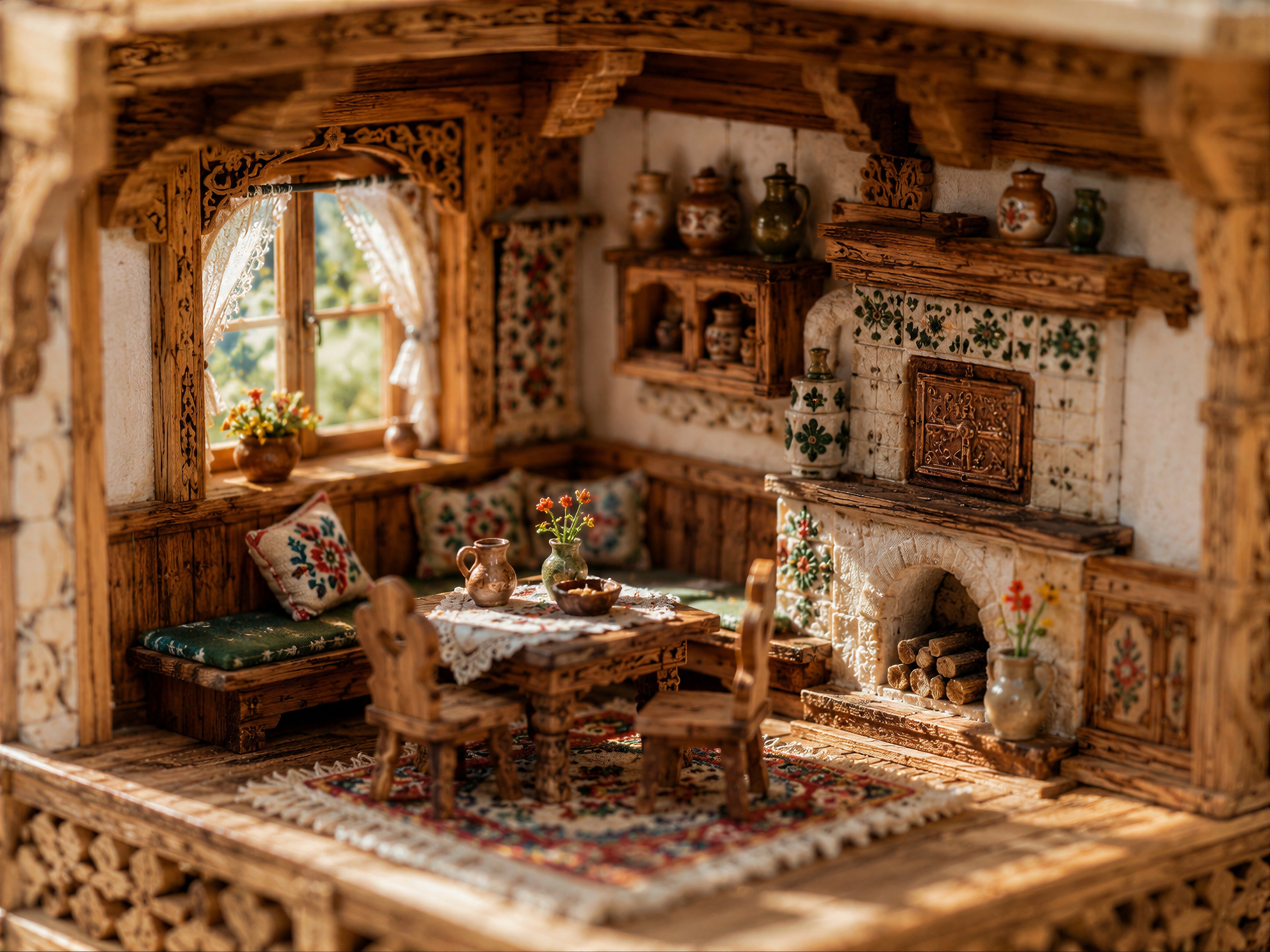 Step inside Aunt Zosia’s tiny Zakopane-style cottage nook, where the stove is warm, the pillows are embroidered, and one mysterious cup has been giving unsolicited advice since 1904. Read the full miniature interior diorama guide at the link in bio! #smallworldminiatures #miniaturediorama #zakopanestyle #miniatureinterior #tinyworlds