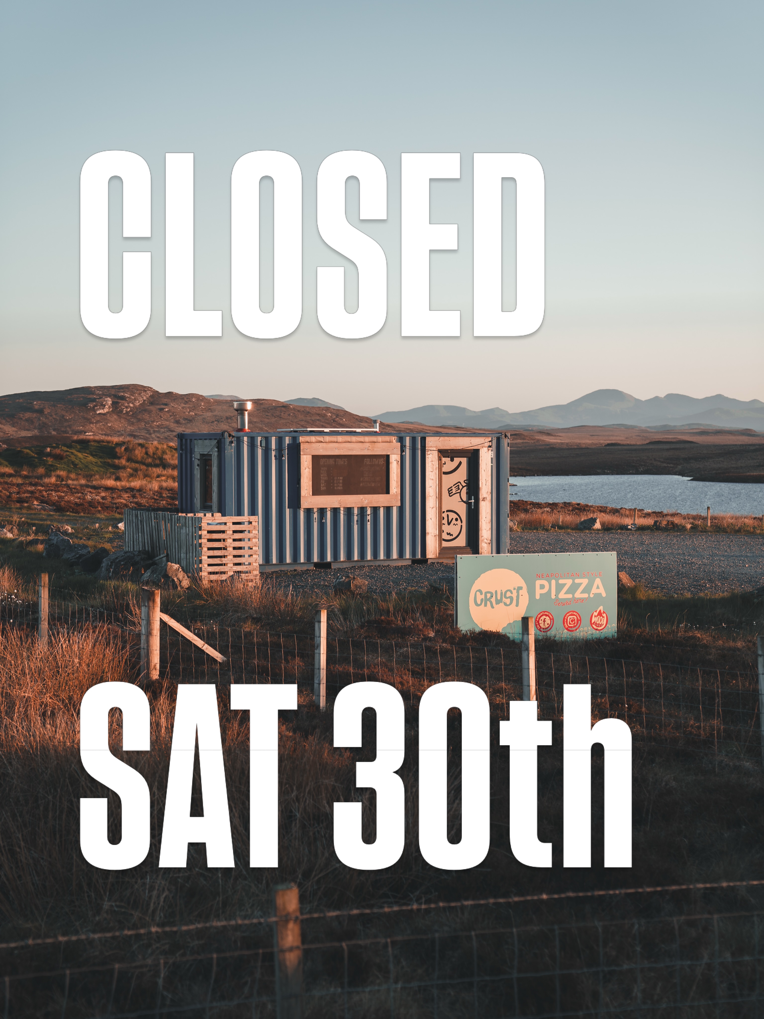 Sorry folks we’re closed today (Sat 30th May)…
Back to normal next week
Thurs to Sat 12pm - 7:30pm