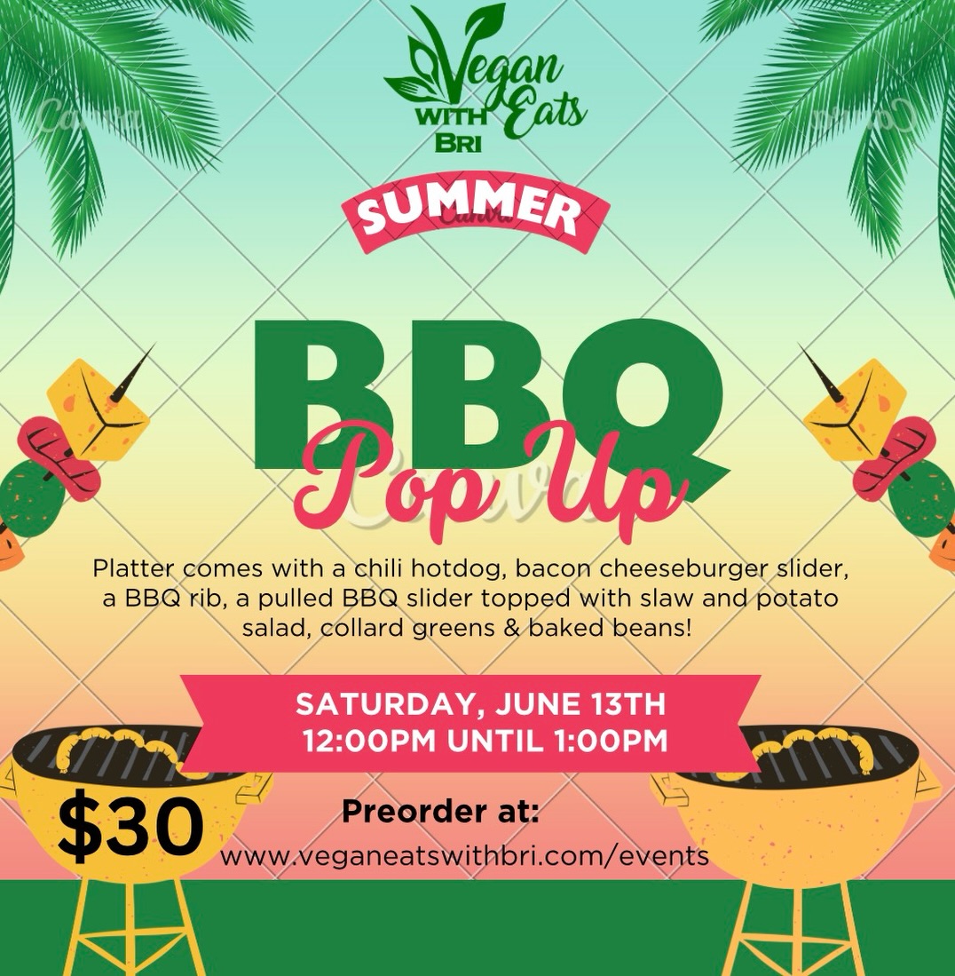The next @veganeatswithbri BBQ Pop-Up is HERE and this time we’re serving up a FULL barbecue platter 🤤🌱🍖🌽
Think smoky, saucy, flavorful comfort food made 100% plant-based 🌱 Whether you’re vegan or not, this platter is guaranteed to hit the spot.
Comes with:
🔥 a BBQ rib
🔥bacon cheeseburger slider
🔥a pulled bbq slider with apple slaw
🔥chili hotdog
🔥baked beans
🔥collard greens
🔥potato salad
Pre-orders are now OPEN — don’t wait!
Tap the link in my bio to order your platter now! 🔥
#VeganBBQ #VeganEatsWithBri #PlantBasedEats #VeganComfortFood #BlackOwnedBusiness