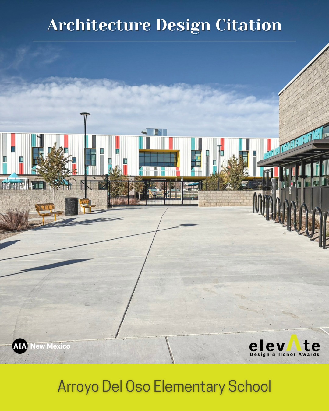 elevAte 2026 Architecture Citation Award: Arroyo Del Oso Elementary School by ROMA Architecture.
Contractor: Thompson Construction, Inc.
Owner: Albuquerque Public Schools
Photography by: Kirk Gittings
Thank you to our Design Awards Jury Chair, Hadrian Predock! @roma_architecture @abqschools @arroyodeloso @kirkgittingsphotographer
#architecture #design #awards #newmexico #elevate