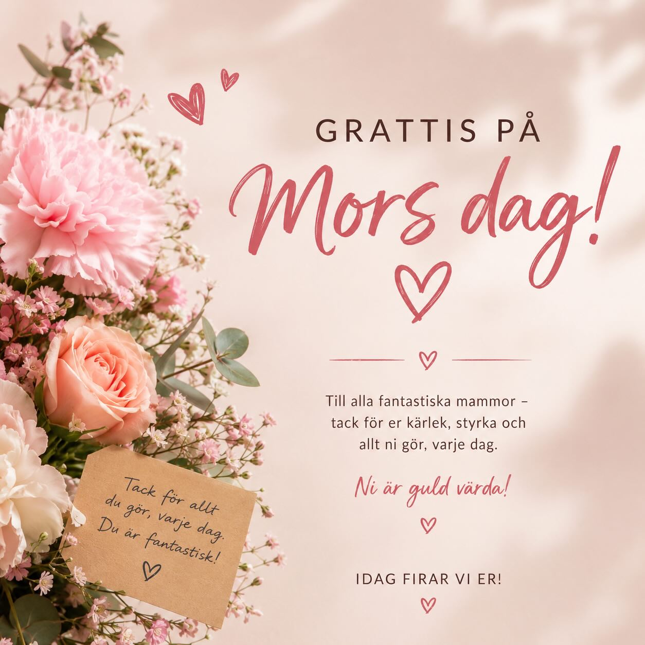 Idag hyllar vi alla fantastiska mammor, för er kärlek, omtanke, styrka och allt ni gör, varje dag.
💖 Tack för att ni får världen att bli lite varmare, tryggare och bättre.
Önskar er en riktigt fin Mors dag! 🌷
#MorsDag #GrattisPåMorsDag #Mamma #TackMamma #FiraMamma
