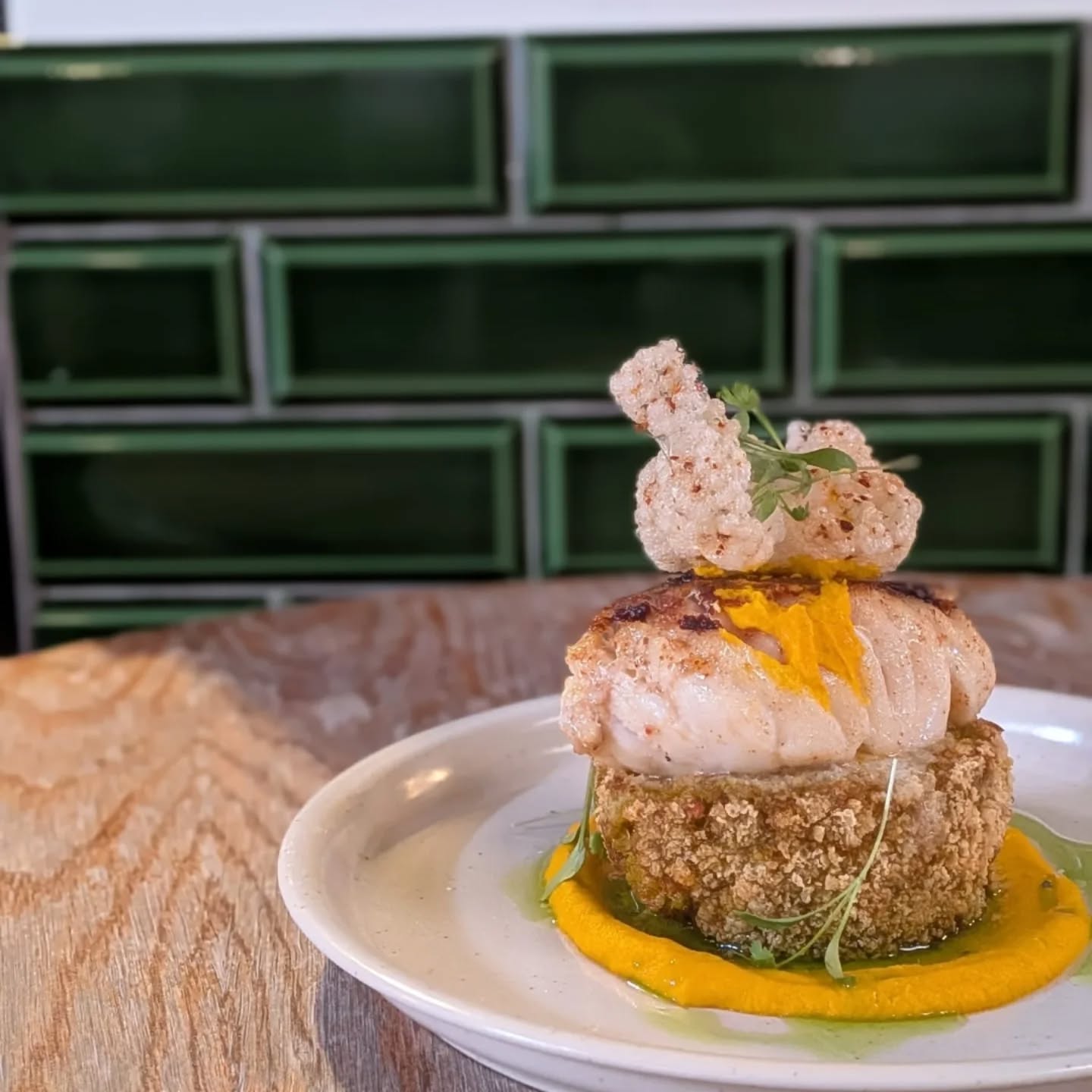 Pan Fried Cod Loin, Crab Cake, Ginger & Carrot Purée #freshfish #catchoftheday #oceantotable