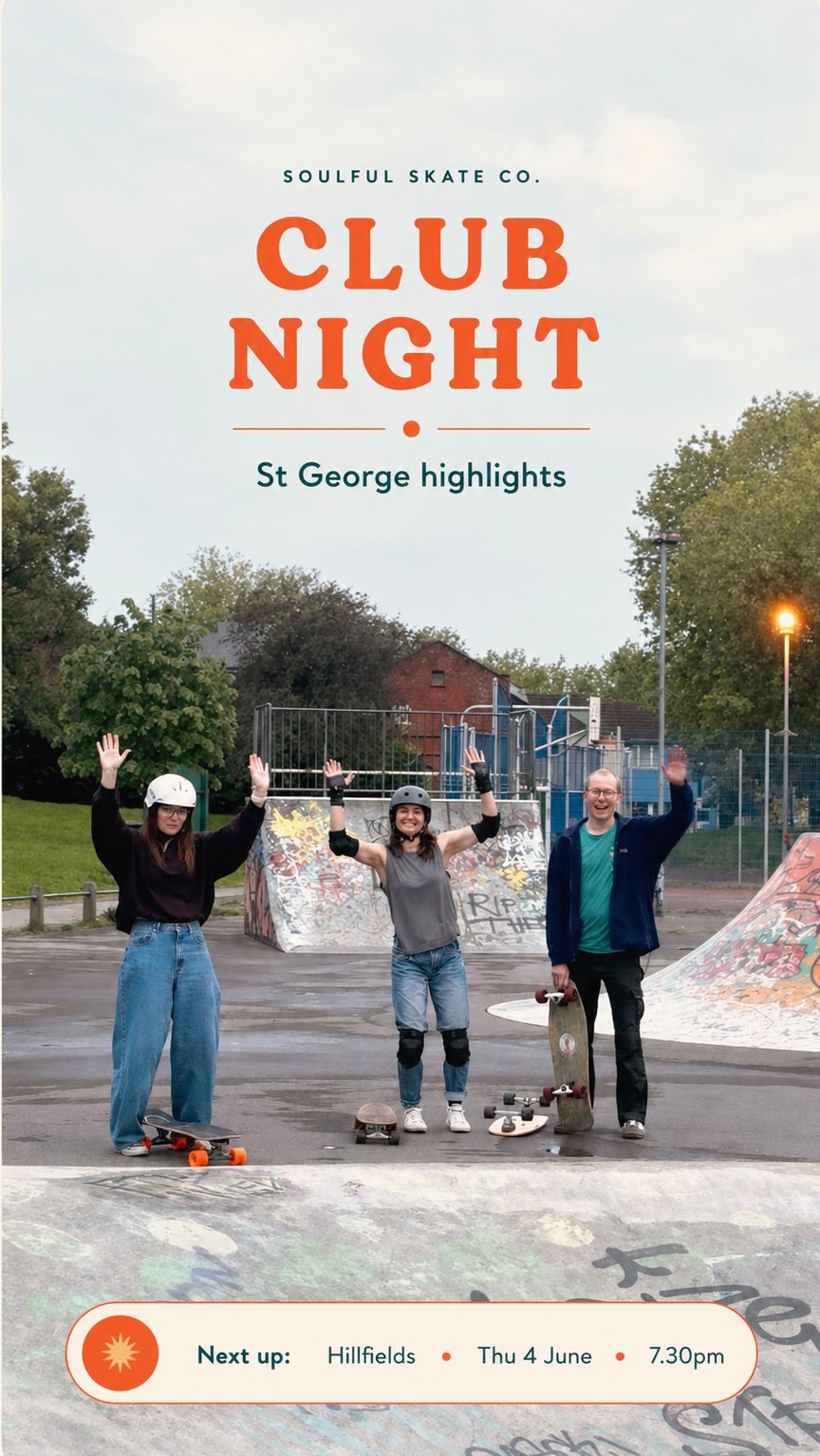 Club Night at St George was full of people trying bowls for the first time, everyone cheering each other on, and @charlierowen giving us the very technical phrase “raccoon hands” mid manoeuvre 🤣
Big love to @catchaps and @effjeff , who both came through recent courses and are now whizzing round bowls!
NEXT CLUB NIGHT
📍 Hillfields Pump Track
📅 Thursday 4th June | 7.30pm
🎟️ £5
Not a formal lesson, no showing off, just a relaxed monthly skate with an excellent hype squad.
All boards welcome. Best for people who can already push and want to practise, play and meet other skaters.
Equipment can be added when booking.
Please book ahead via the Club Night page on the website so I can plan numbers and kit.
🔗 soulfulskateco.com/whats-on/club-night
#SoulfulSkateCo #BristolSkate #SurfskateUK #LongboardingUK