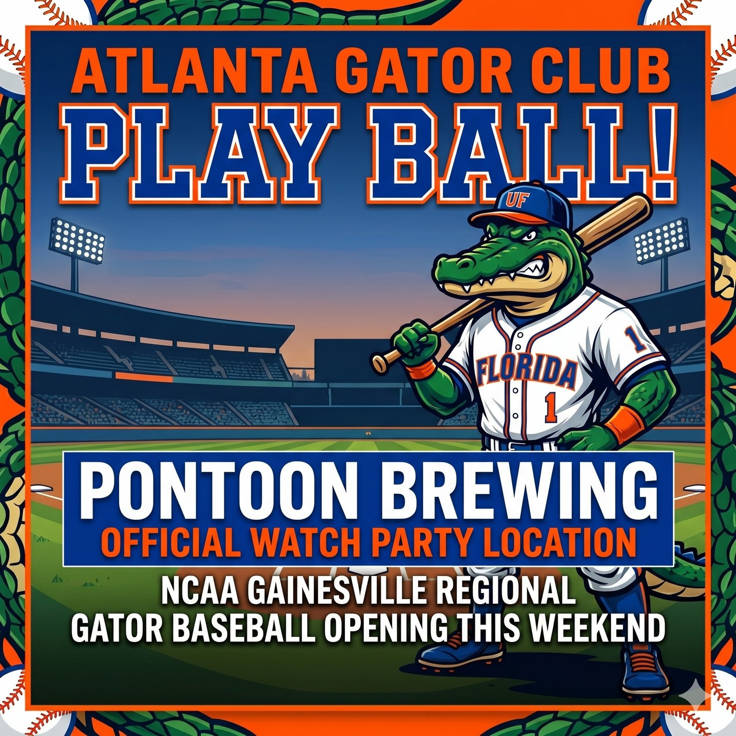 All Gator baseball games will be available at our Official Watch Party location, @PontoonBrewing, located in Sandy Springs.