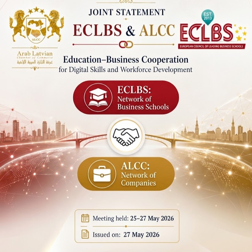 The European Council of Leading Business Schools (ECLBS) and the Latvian Chamber of Commerce (ALCC) are pleased to issue this joint statement following a three-day meeting held from 25 to 27 May 2026. https://www.eclbs.eu/post/eclbs-and-alcc-strengthen-education-business-cooperation-for-digital-skills-and-workforce-developmen