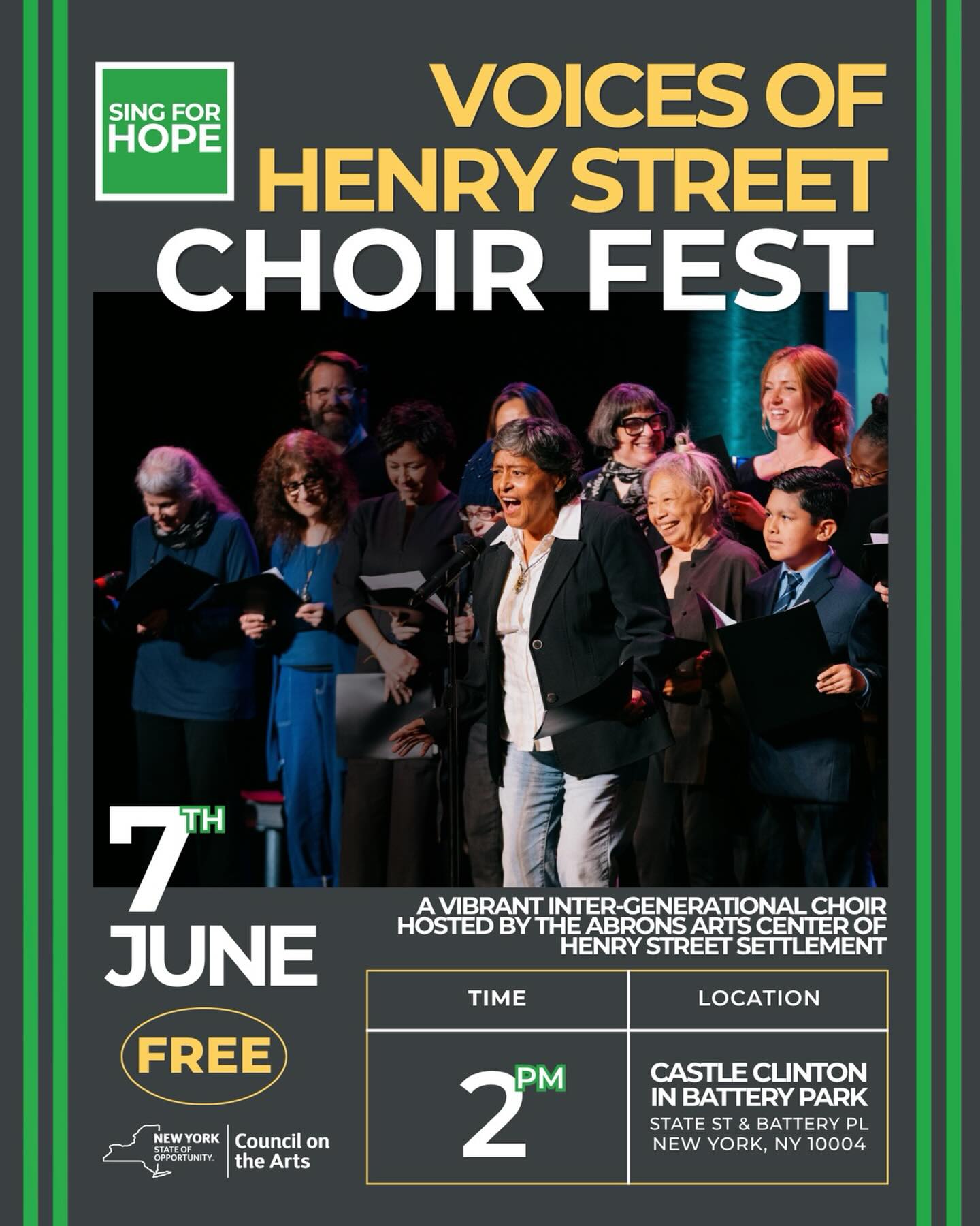 Excited for our Voices of Henry Street Choir performing LIVE at Sing for Hope Choir Fest! ✨
Directed by @michaelinge
@henrystreetsettlement
@abronsartscenter
Big news: We’re heading to Castle Clinton / Battery Park on Sunday, June 7th at 2:00pm to help celebrate 25 years of Sing for Hope! Come catch a free performance in one of NYC’s most iconic spaces as we help activate a brand-new Sing for Hope Piano. We’re proud to bring our sound to this new piece of playable art, and we can’t wait to see you there!
✨Free & Open to the Public
📍Castle Clinton / Battery Park, New York, NY 10004
🗓️Sunday, June 7th | 2:00PM
#SingforHope #ArtForAll #SFHPianos #25YearsofHope