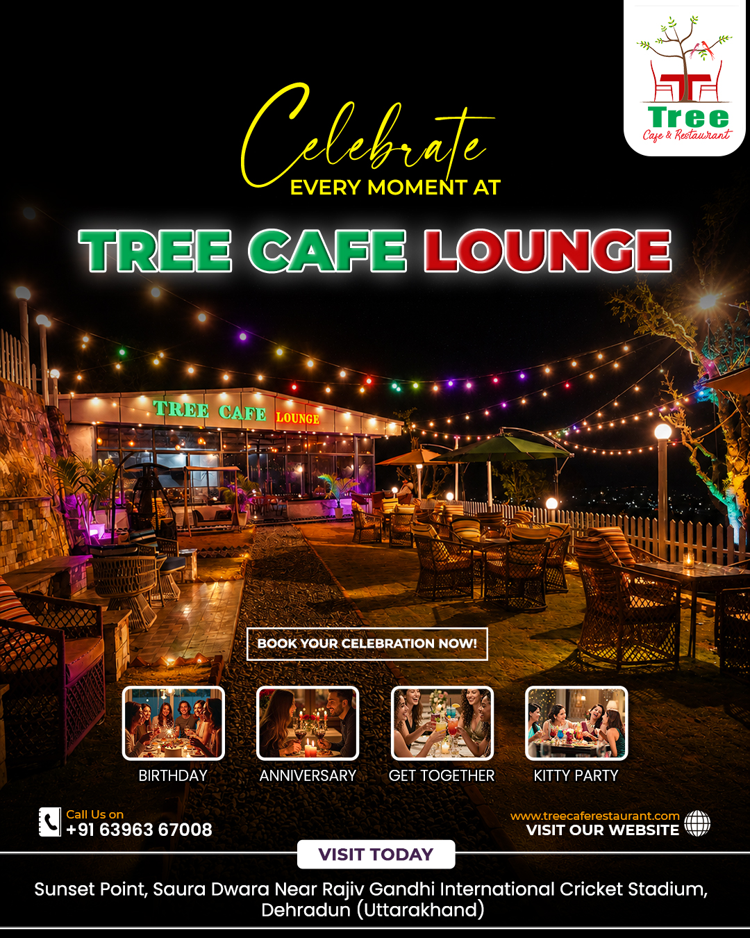 ✨ Every celebration deserves the perfect vibe!
From birthdays to anniversaries, kitty parties to late-night get-togethers make your moments unforgettable at Tree Cafe Lounge 🌙✨
Good food, cozy ambiance, live vibes & beautiful evenings await you! 🌿🍽️
📍 Visit today with your favorite people and celebrate under the lights.
#treecafelounge #treecaferestaurant #cafeindehradun #bestcafeindehradun #celebratewithus