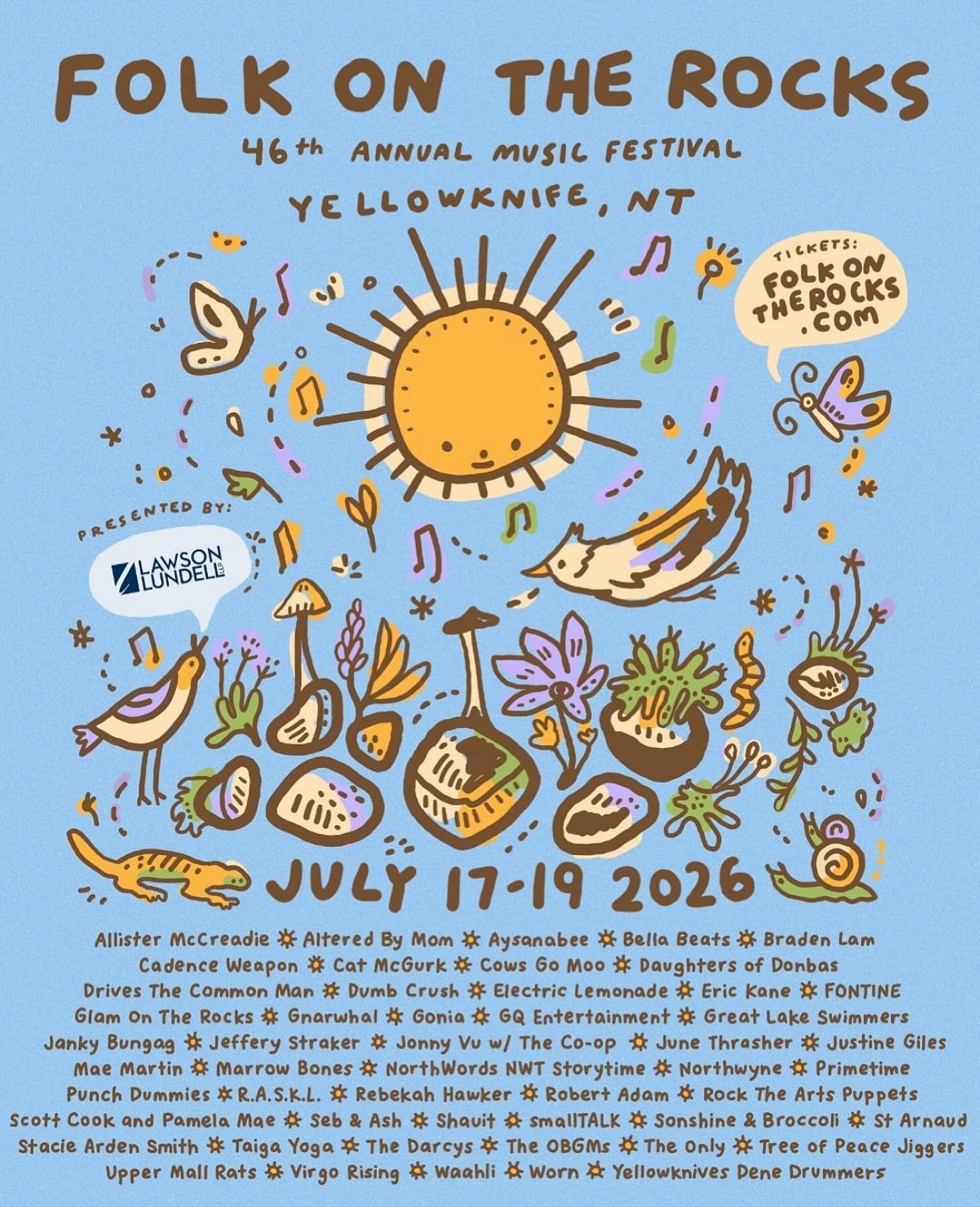 Ridiculously grateful to be on this festival bill! I’ll be wrapping up my FOTR artist residency, playing a solo set, and also joining @official.r.a.s.k.l for a reunion 🤘I had such a life-changing month in Yellowknife last November and I can’t wait to return for this special time in July. Hope to see you there ☀️💛 Huge thanks to @folkontherocks #FOTR26