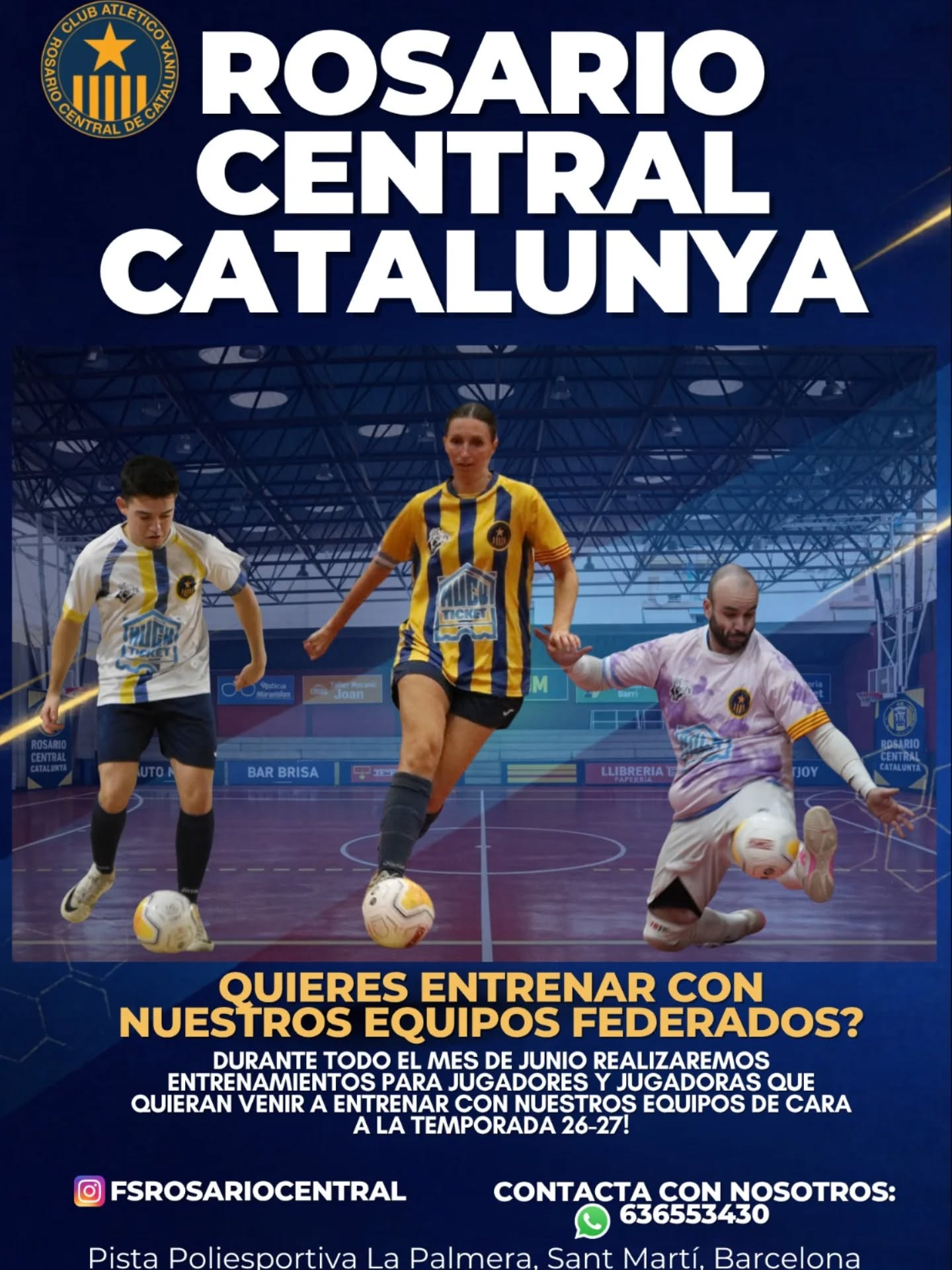 🔛26-27🔛
Mañana Lunes 1 de Junio, empezamos el periodo de pruebas enfocadas a la siguiente temporada.
Quieres conocernos? Te gustaría formar parte de nuestro club?
Ven sin compromiso a entrenar con nuestros equipos masculinos o femeninos, conoce a nuestros y nuestras integrantes, el nivel y ritmo de entrenamientos.
Simplemente contacta con Pau: 636553430 o un MD📩 por Instagram y concreta el dia y hora!!!
#sinosesientenoseentiende💙💛
#fcf
#RosarioCentralCatalunya