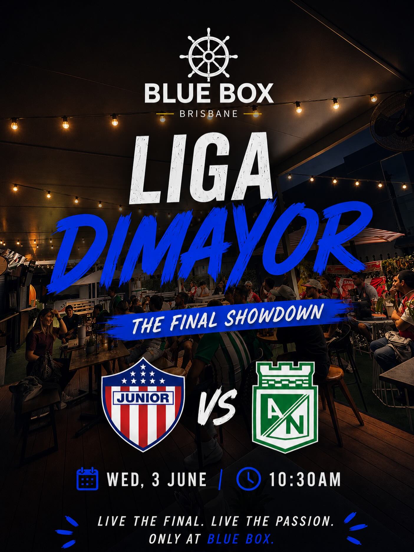 Some matches are watched.
Others are felt. ⚽🔥
The Liga Dimayor Final is here.
The nerves.
The passion.
The celebrations.
The heartbreak.
90 minutes that can change everything.
Join us at Blue Box and experience every tackle, every goal and every emotion surrounded by football lovers, great food and cold beers.
🏆 Junior 🆚 Atlético Nacional
📅 Wednesday, June 3
🕥 10:30 AM
Because football isn’t just a game.
It’s a feeling.
📍 Blue Box Brisban