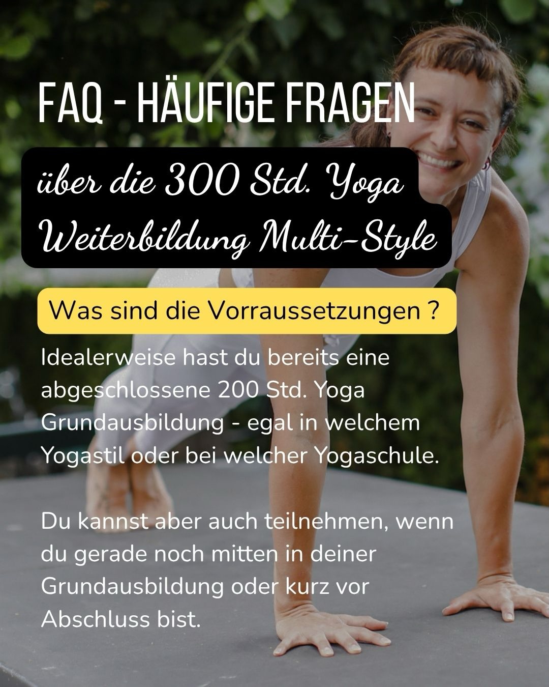 ❓Bist du bereit für eine neue Herausfinden als Yogalehrerin?
❤️Komm zu uns in die 300 Std. Weiterbildung Multi-Style und verbessere dein Fachwissen in Theorie und Praxis auf 3 Ebenen:
Dabei entwickelst du dich gleich auf 3 Ebenen weiter:
🧘♀️Integration:
Du schließt deine Wissenslücken, vertiefst deine Kenntnisse und spezialisierst dich.
🧘♀️Expansion:
Du erweiterst dein Portfolio mit neuen Techniken und Yogastilen mit der Multi-Style-Methode.
🧘♀️Transformation:
Du setzt das Gelernte direkt in die Praxis um in den Live Calls in einer Gruppe Gleichgesinnter mit individuellem Coaching.
Damit du wirklich weiter kommst und als echte Yoga-Expertin mühelos deine Klassen füllst.🚀
⚠️ Morgen am 30. Mai schließen sich die Türen und diese Vorteile verschwinden:
💝€ 100 sparen mit Gutscheincode: BOOTCAMP100.
💝12 Monate Teilzahlung
💝60 Min Einzel-Coaching Session
Sicher dir jetzt noch deinen Platz.
Du kannst auch jetzt den Bonus schnappen aber erst nach dem Sommer anfangen.
Diese Weiterbildung ist Yoga Alliance zertifiziert und anrechenbar für deine ZPP Qualifizierung in Deutschland, damit du geförderte Präventionskurse anbieten kannst.
Im ONLINE Format lernst du flexibel wann und wo du willst, mit Aufzeichnungen ohne Ablaufdatum aber du musst nicht auf persönliches Coaching verzichten, weil wir uns wöchentlich treffen in den