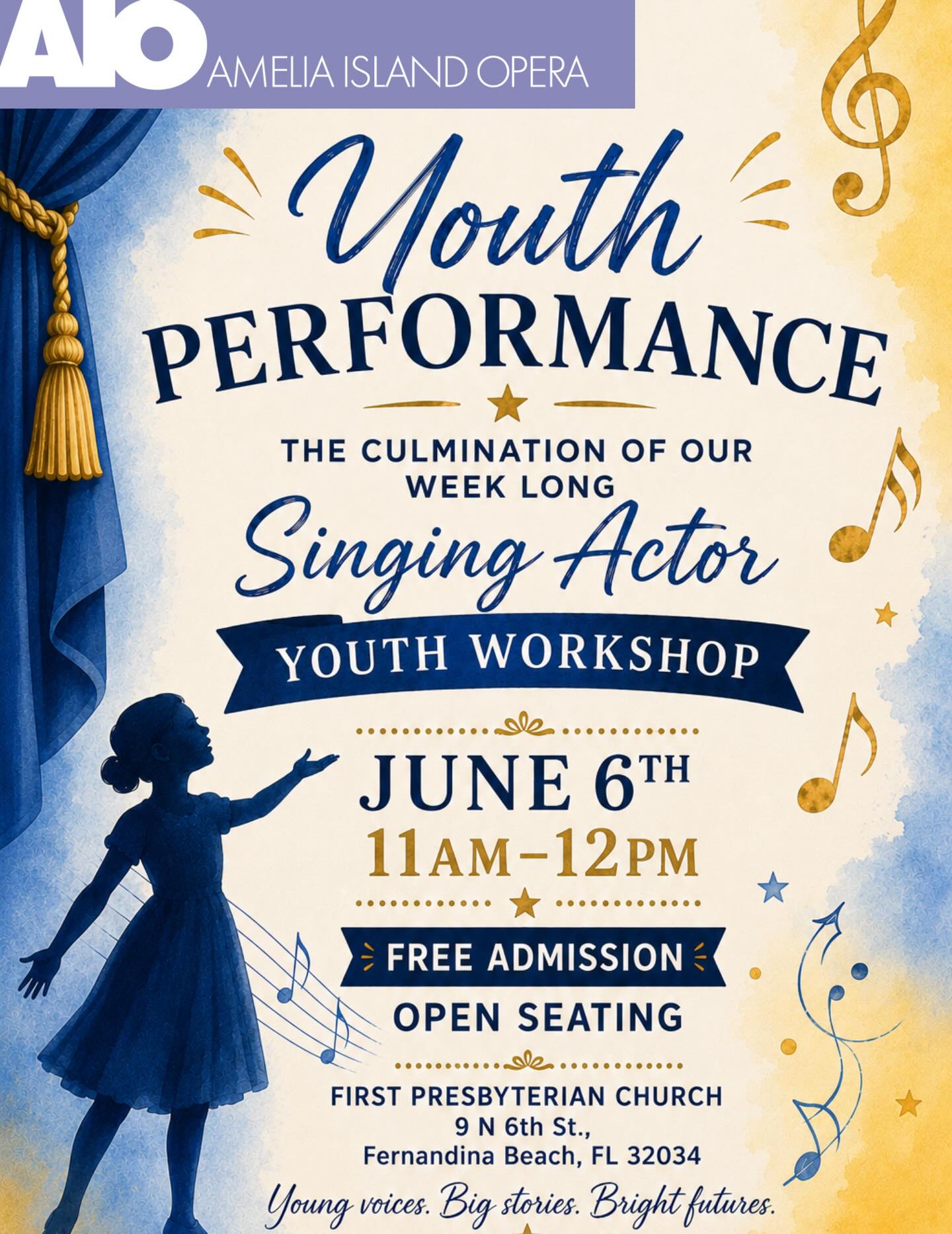 Rising stars. 🌟 Join us Saturday, June 6th at 11 AM for the Amelia Island Opera Youth performance and celebrate the talent, dedication, and artistry of these amazing young performers. FREE to attend. We can’t wait to share this special afternoon with you! 🎵