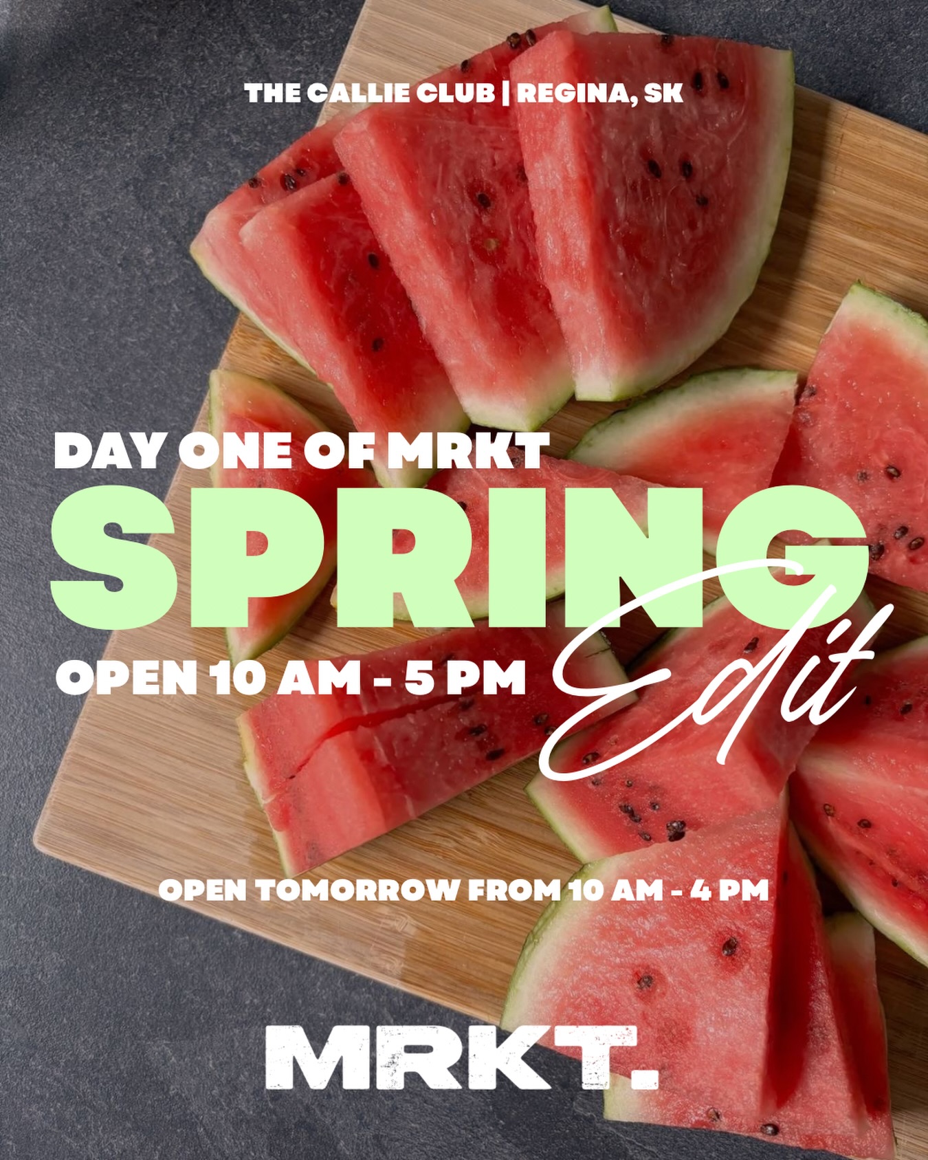 DAY ONE IS HERE! 🎉🍉✨
MRKT Regina is officially here and we are SO excited to welcome you through the doors!🤍
📍 The Callie Club
🗓️ Saturday, May 30 | 10 AM – 5 PM
🗓️ Sunday, May 31 | 10 AM – 4 PM
Doors open at 10 AM — we’ll see you soon, Regina!