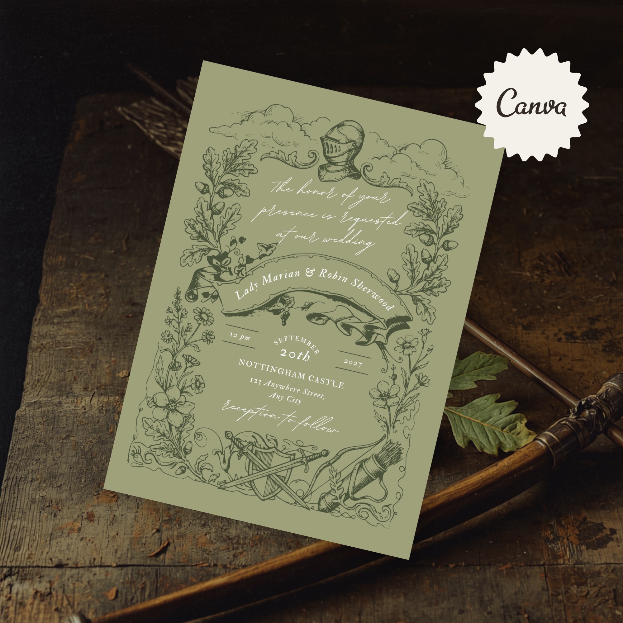 Medieval Fantasy Wedding Invite | 5x7 INCH | Digital Canva Download Template
Step into a timeless tale of Robin Hood and Maid Marian’s romance with this French medieval fantasy wedding invitation template, inspired by antique storybooks, medieval tales, and old-world engravings. Designed for couples who dream of a fairytale beginning, this invitation blends vintage elegance with fantasy romance.
This digital template features two unique knight and lady illustrations, both riding horseback in a classic medieval engraving style. Each illustration can be used as a focal point for your invitation suite, allowing you to create a cohesive yet varied design across your wedding paper goods.
—— PERFECT FOR ——
• Medieval fantasy weddings
• Woodland Weddings
• Outdoor Weddings
• Renaissance or fairytale themes
• Cottagecore, or storybook weddings
#woodlandwedding #forestwedding #outdoorwedding #summerwedding #frenchwedding