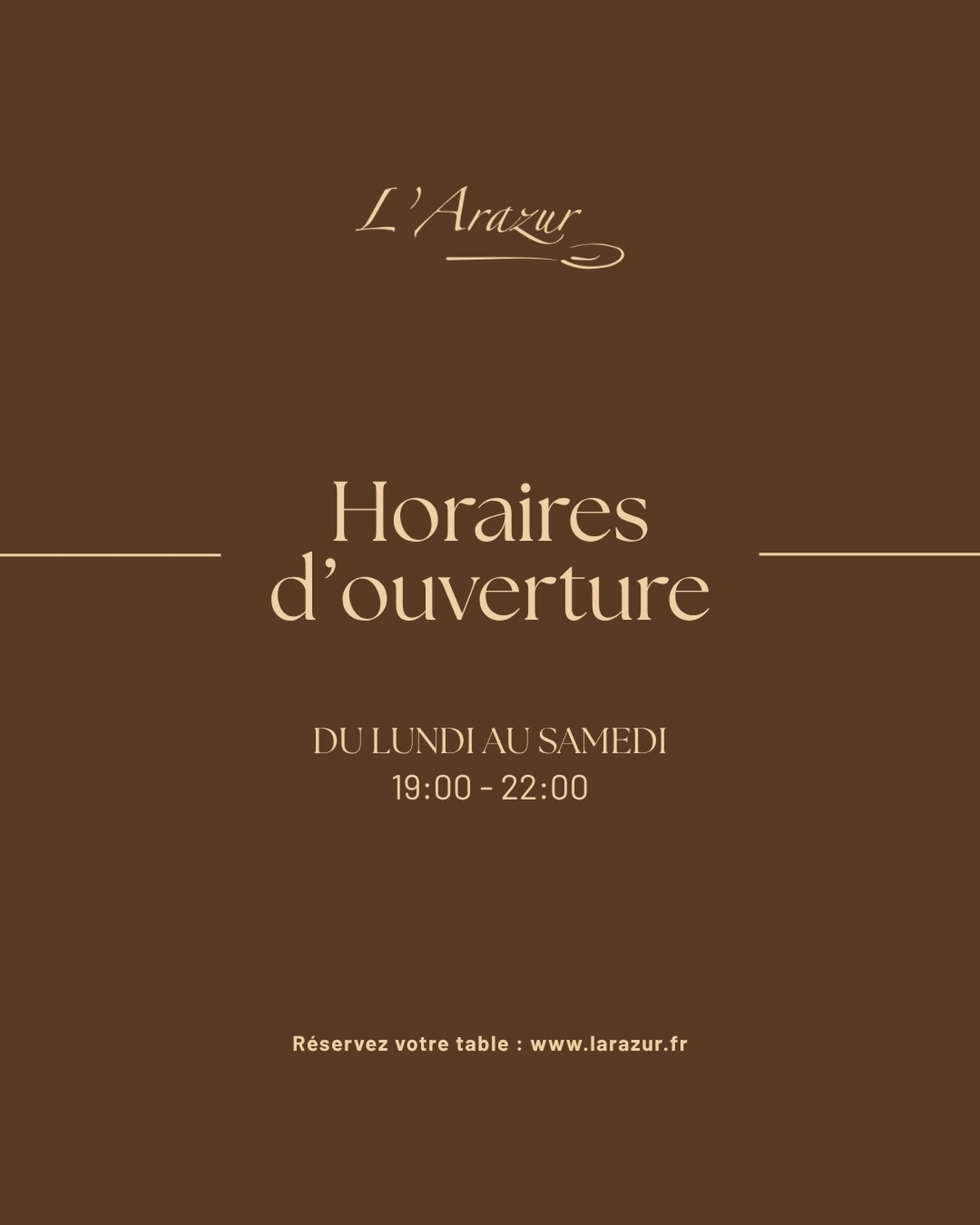 Retrouvez-vous tous les soirs, sauf le dimanche, pour un dîner convivial d’exception ✨
‣ Réservez votre table sur www.larazur.fr