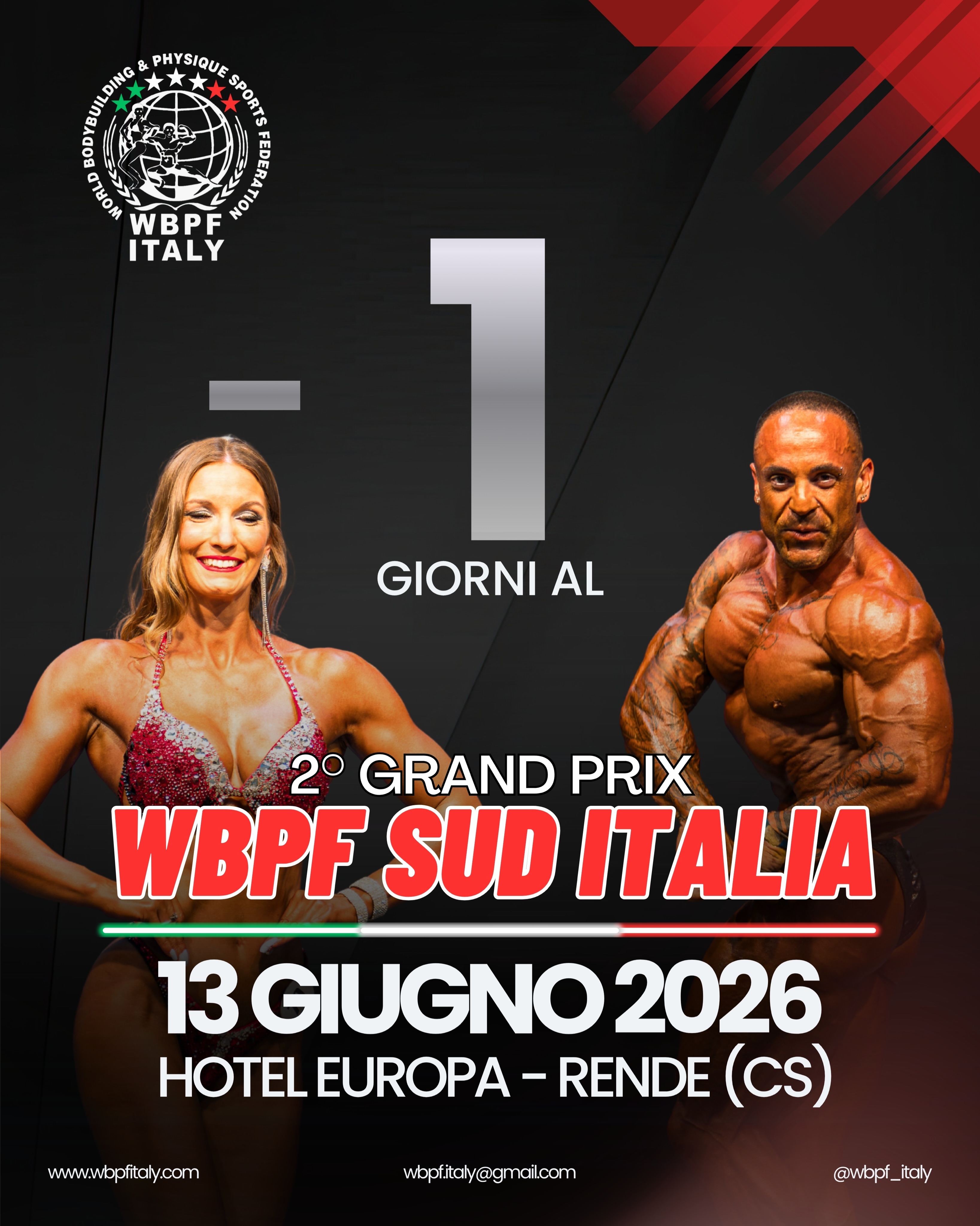 -1 giorno al palco 🔥
2º Grand Prix Sud Italia 🇮🇹
📅 13 GIUGNO 2026
📍 Hotel Europa - Rende (CS)