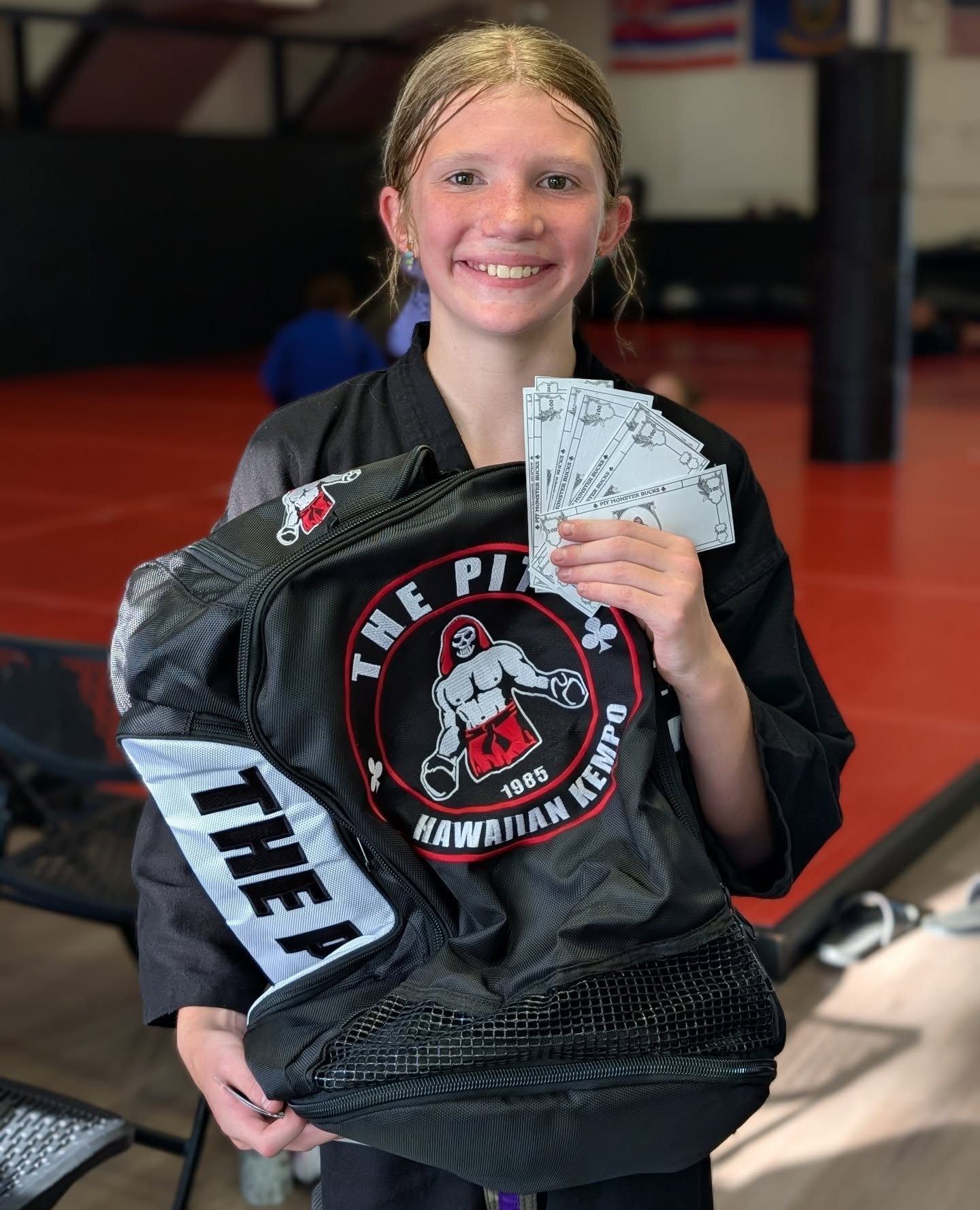 Through a LOT of hard work, time, and effort, Devyn saved up enough PIT Bucks to buy a backpack/duffle gym bag!!! She was SO excited to hand us a fist full of crisp bills 💵😄 Good job Devyn and keep up the hard work!!!!!! 🥳💪🏼