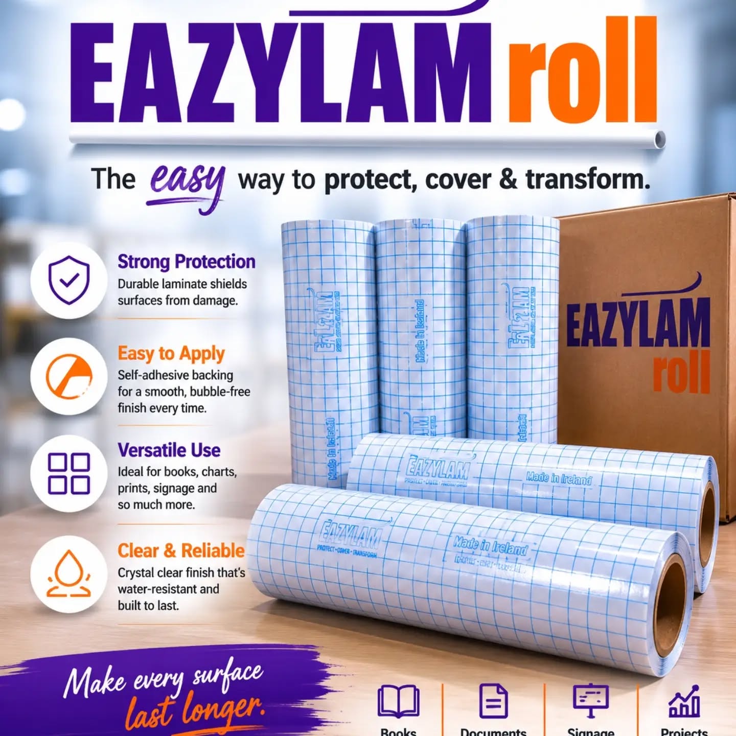 EAZYLAM roll are the easy way to cover what you need. Available in various thickness and in various sizes on our website www.e-lam.ie
#laminateroll #bookcovering #e-lam #schoolsupply