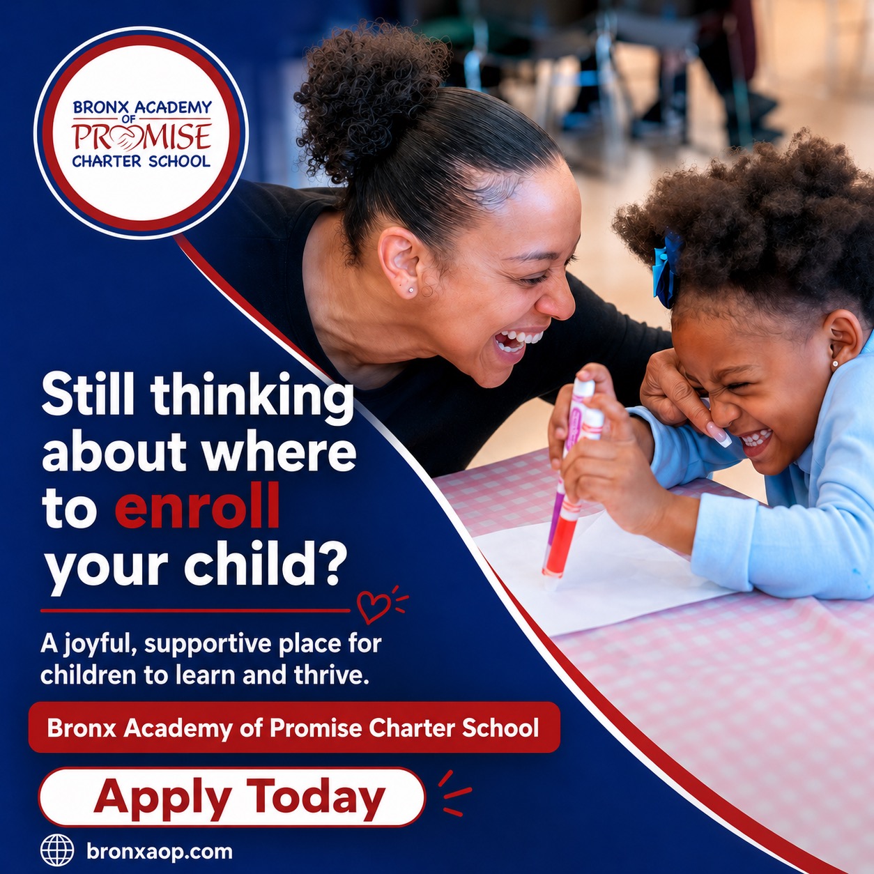 Still thinking about where to enroll your child? At Bronx Academy of Promise Charter School, families are part of the learning journey.
Moments like this remind us that when parents and schools work together, children feel supported, encouraged, and ready to thrive.
Choose a school community that partners with your family every step of the way.
Apply today — link in bio.
#BronxAcademyOfPromise #BAOP #BronxFamilies #EnrollToday #CharterSchool #FamilyPartnership #SchoolCommunity #ApplyToday