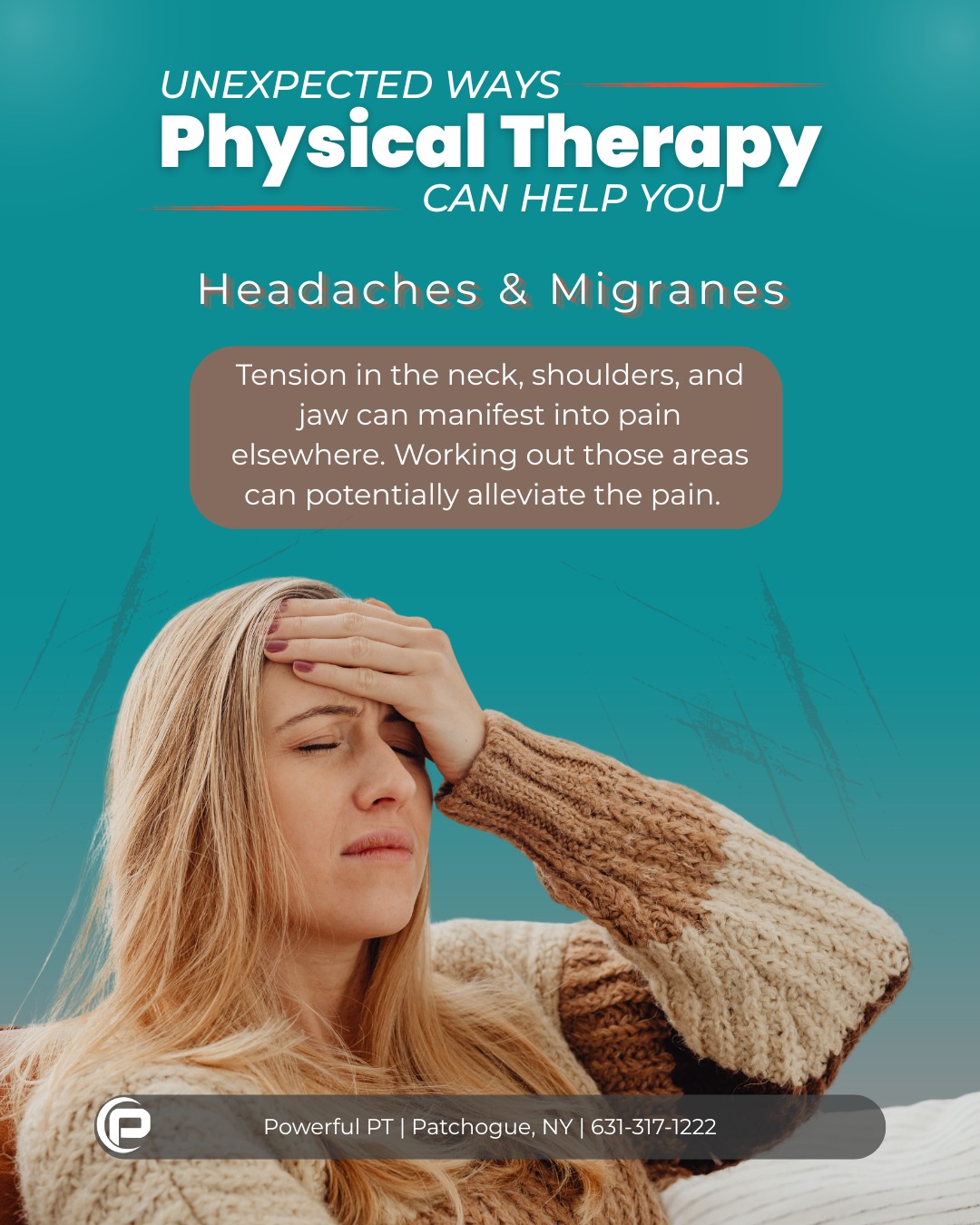 Pain travels and small issues can manifest into larger ones. Our 1:1 training helps to better target the root cause of the problem and help create a ripple effect of relief throughout the body.
Ready to live pain free and feel your best?
📍 www.powerfulpt.com
📞 631-317-1222
📧 info@powerfulpt.com
#headacherelief
#bodypain
#PowerfulPT