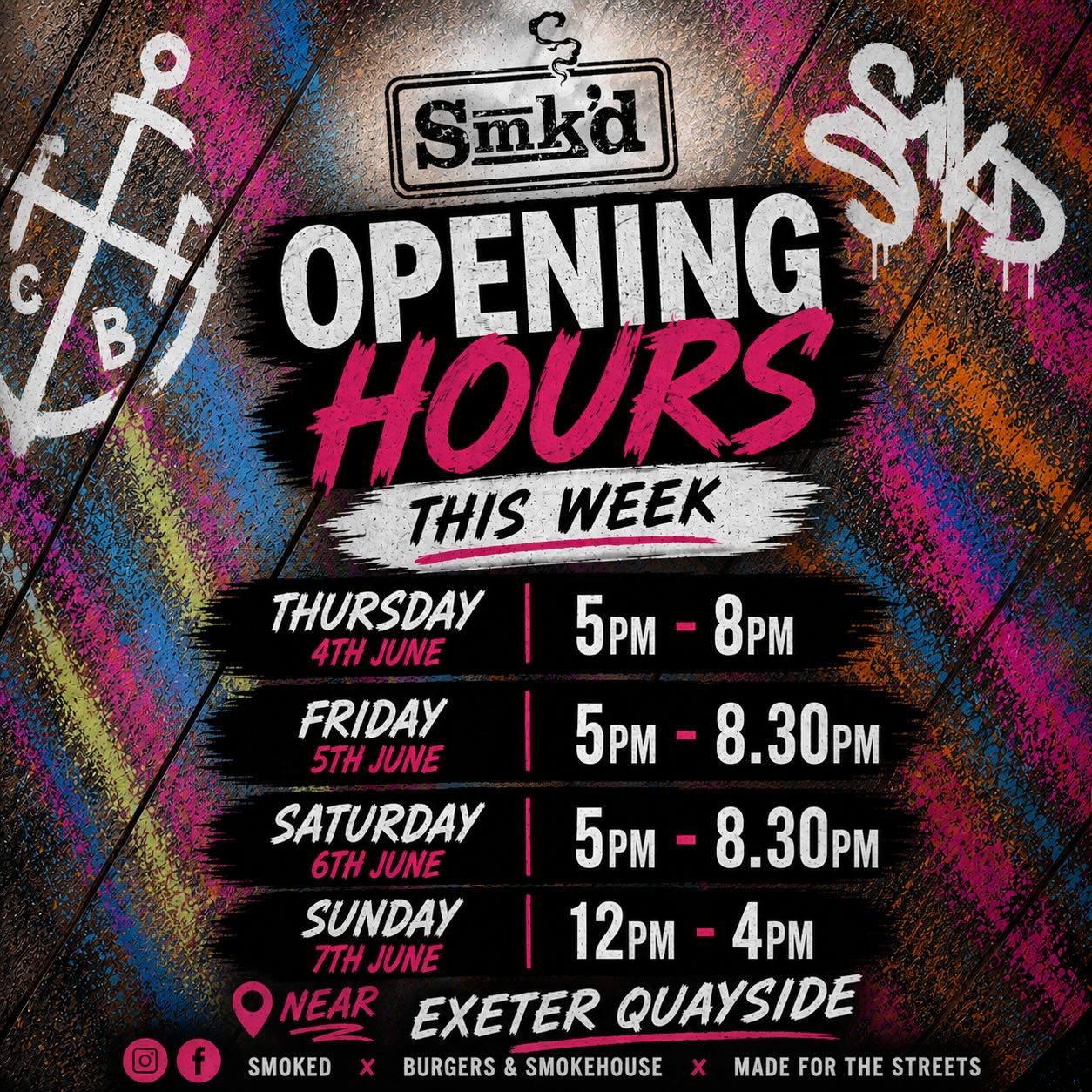 This weeks opening hours at @crossedanchorsbrewing #exeter #streetfood #burgers
