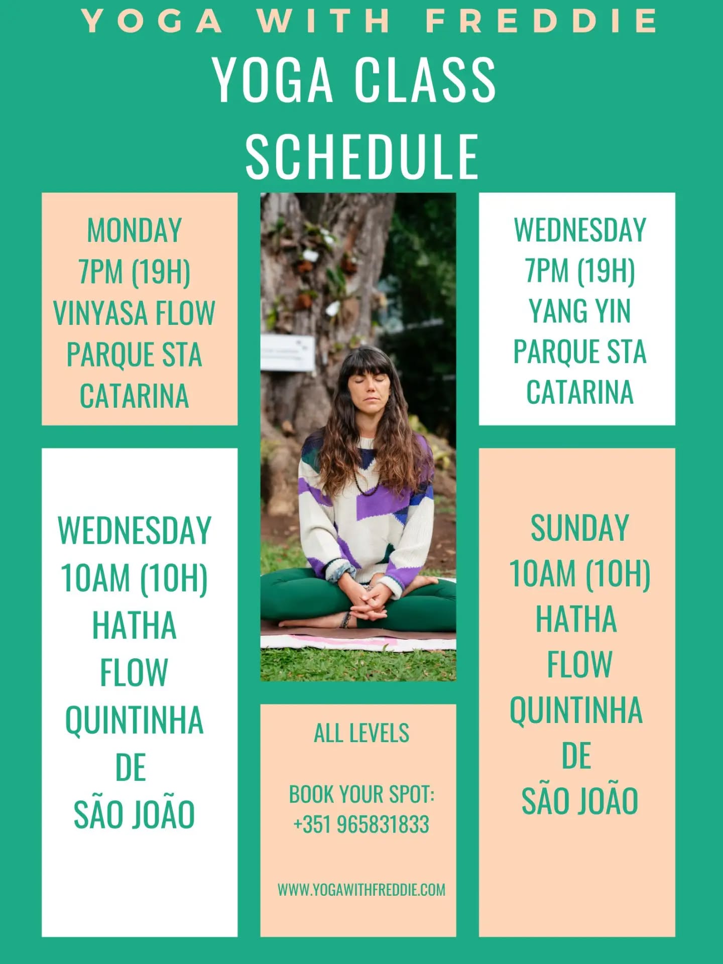YOGA DE VERÃO NO PARQUE DE SANTA CATARINA 🌿
A partir do dia 8 de Junho, as aulas das 19h serão aulas ao ar livre, no coração do Funchal, na natureza, perfeitas para relaxar, alongar e recarregar energias ao pôr do sol.
🧘♀️ Aberto a todos os níveis (iniciantes bem-vindos!)
📍 Jardim de Santa Catarina, Funchal
🕖 19h
📅 Segundas e quartas-feiras
Traz o teu tapete (se não tiveres, eu empresto), roupa confortável e vem respirar ar puro connosco ✨
Envia mensagem para reservar o teu lugar. Até lá!
.....
SUMMER YOGA IN SANTA CATARINA PARK 🌿
From the 8th of June, my evening classes will be outdoor classes in the heart of Funchal, in nature, perfect to relax, stretch, and recharge at sunset.
🧘♀️ Open to all levels (beginners welcome!)
📍 Jardim de Santa Catarina, Funchal
🕖 7:00 PM
📅 Mondays and Wednesdays
Bring your mat (I can also lend you One), wear comfortable clothes, and come breathe fresh air with us ✨
Send me a message to book your spot. See you then!