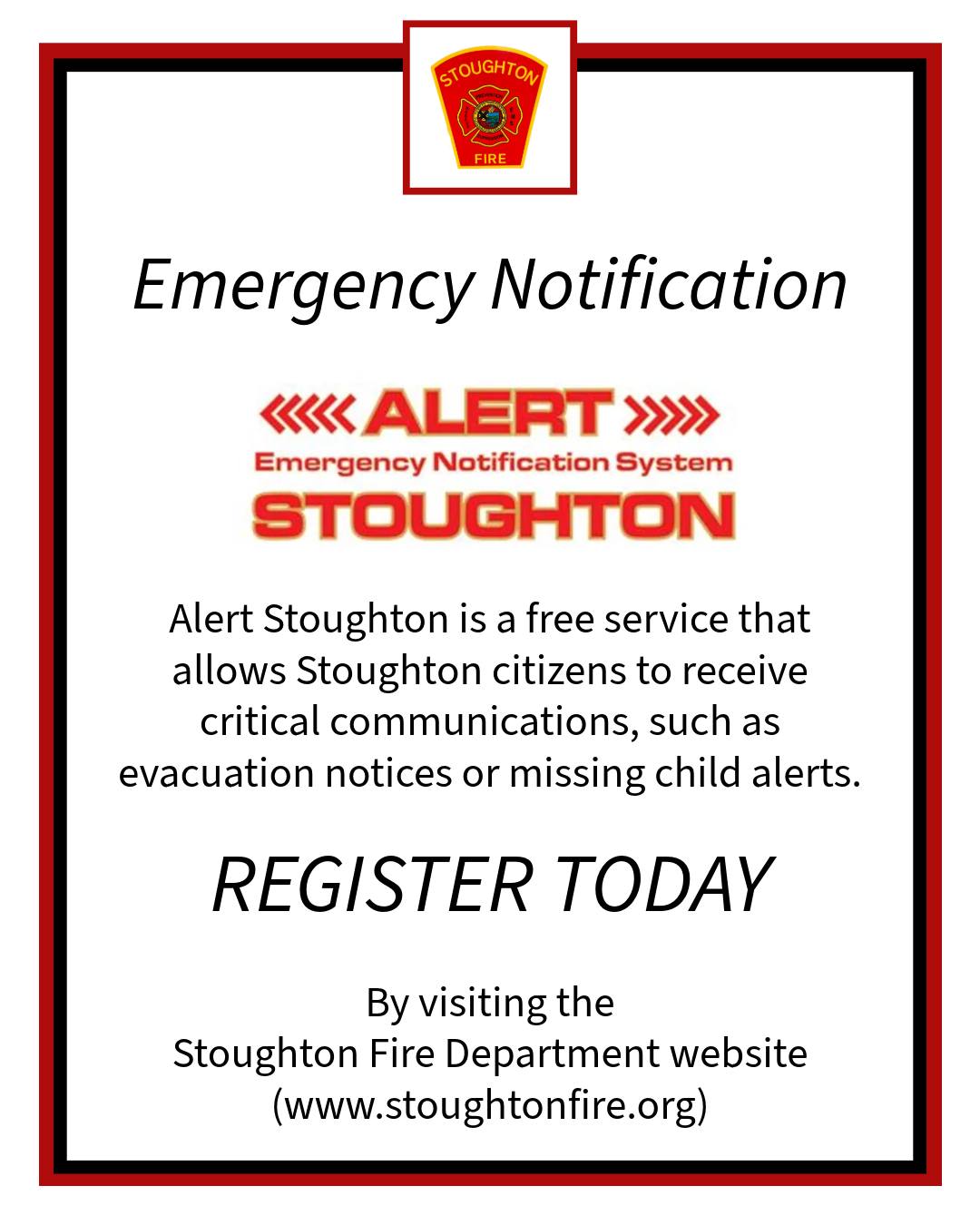Alert Stoughton is a free service that allows Stoughton residents to receive critical communications, such as evacuation notices or missing child alerts. Register today by going to the link in bio or www.stoughtonfire.org
#SFD #AlertStoughton