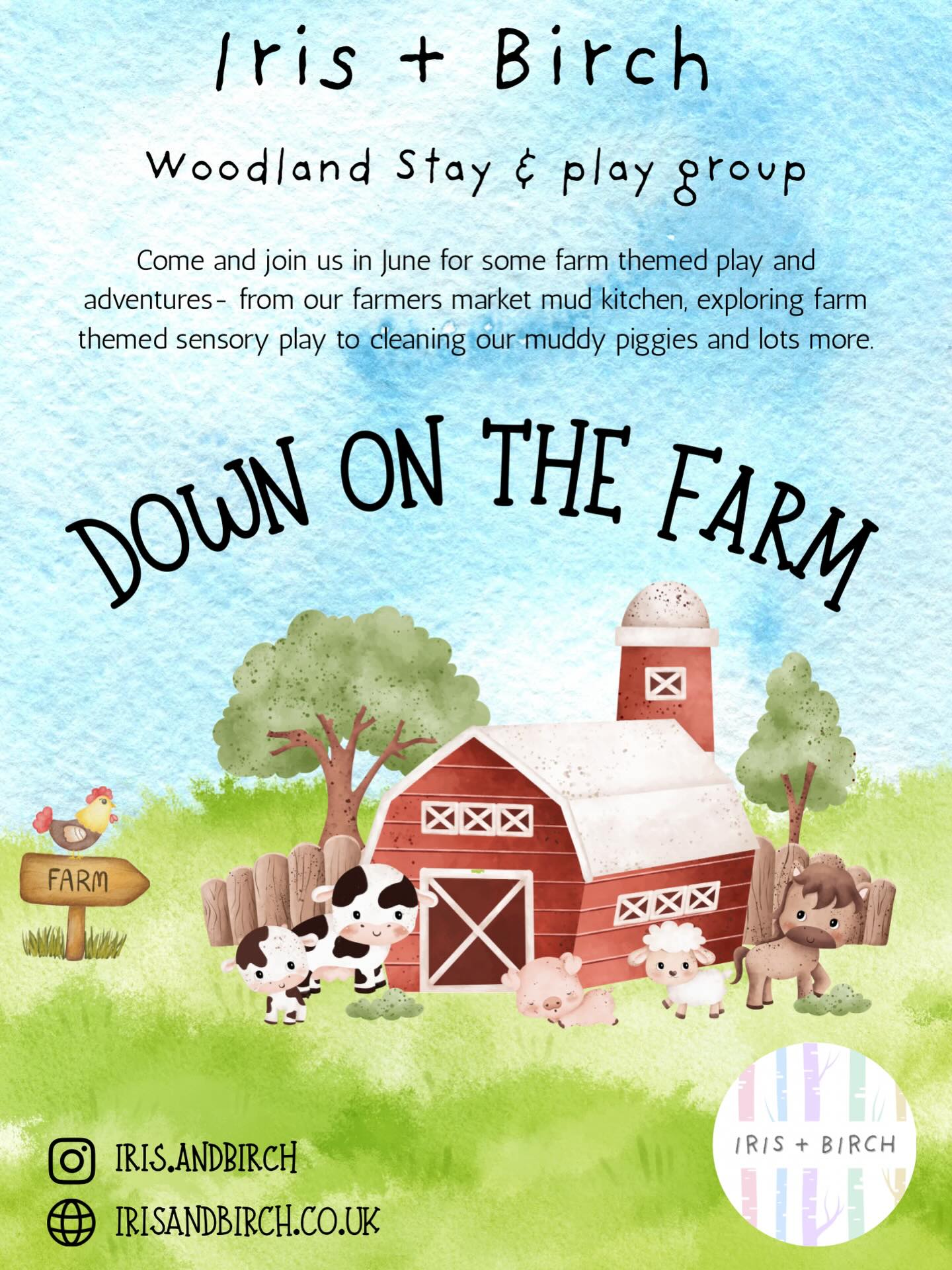 🐷🚜 DOWN ON THE FARM at Iris + Birch 🌾🐓
This June, the woodland is turning into our very own farmyard adventure! Join us for muddy, messy, hands-on fun as little farmers explore the great outdoors through play, creativity and imagination. 🌿
🥕 Shop and play at our woodland farmers market
🐷 Wash and clean our muddy piggies in the water play area
🍲 Create delicious farm feasts in the mud kitchen
🌽 Scoop, pour and explore sensory farm activities
🎨 Get crafty with fun farm-themed creations to take home
From muddy boots to happy smiles, every session is packed with nature play, sensory exploration and farmyard fun designed especially for curious little learners. 💛
Come and join us down on the farm this June at Iris + Birch! 🚜🌾 #woodlandplaygroup #cobhammummies #surreymums #playoutdoors #earlyyears