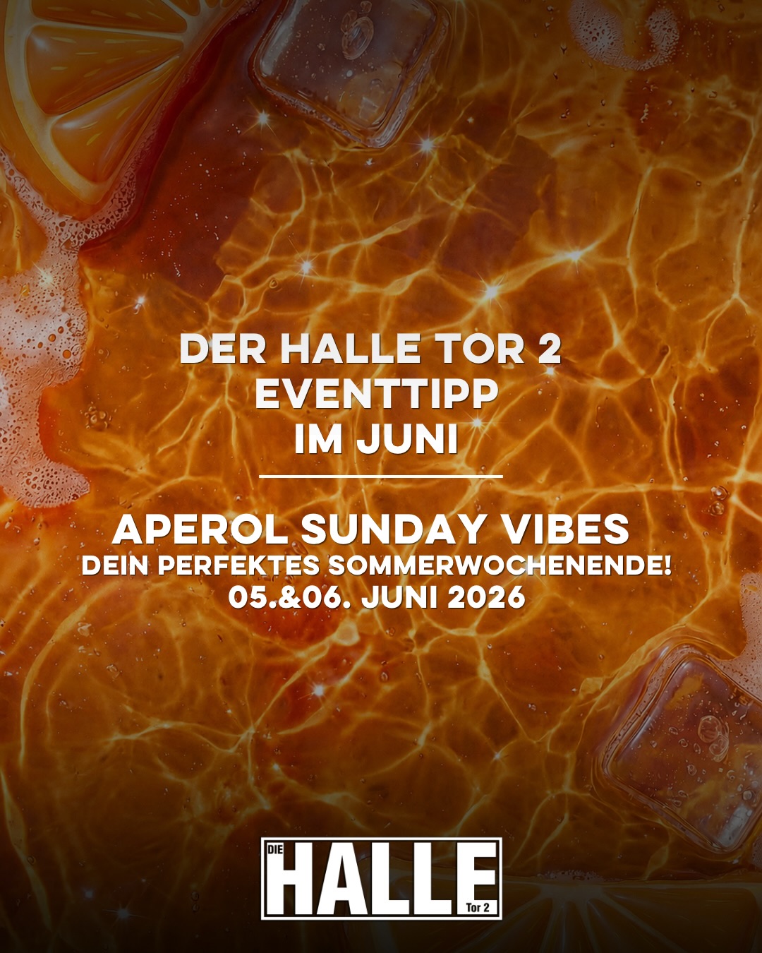 Der HALLE Tor 2 EVENTTIPP im Juni:
APEROL SUNDAY VIBES☀️🍊
Das perfekte Sommerwochenende am 05.&06.06.2026 bietet Euch:
🍊 eiskalte Drinks von @aperol.de
🍟 Streetfood
🎤 Live-Auftritte von @anaisvibin & @enniomerci
🎶 Dj-Sets von @austin.sounds & @simo__simeon
📸 Fotospots
☀️ Aperol Chill-Out Area
Let‘s enjoy Summer together🕺
🔗more Infos & Tickets unter rausgegangen.de. 🎫
#aperol #aperolsundayvibes #djsetup #köln