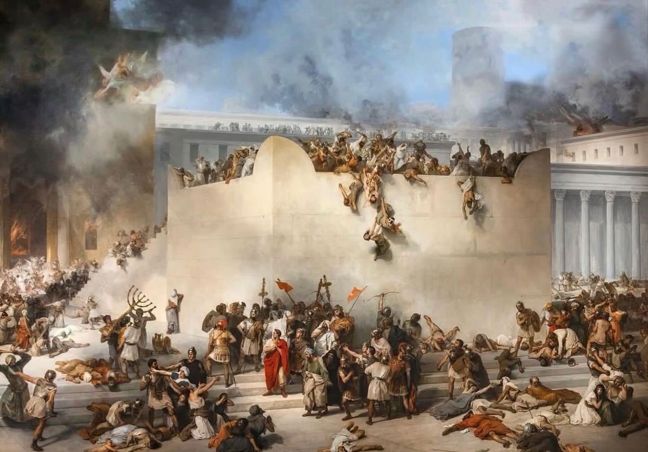Évangile du 11e dimanche de printemps
Car plusieurs viendront en mon nom, disant : Je suis le Christ, et ils séduiront beaucoup de gens.
Vous entendrez parler de guerres et de bruits de guerres. Veillez à ne pas vous troubler, car il faut que tout cela arrive, mais la fin n’est pas encore venue.
Car une nation s’élèvera contre une nation, et un royaume contre un royaume ; il y aura des famines, des pestes et des tremblements de terre en divers lieux.
Tout cela est le commencement des douleurs.
Alors on vous livrera aux tourments, et l’on vous fera mourir ; et vous serez haïs de toutes les nations, à cause de mon nom.
Alors plusieurs seront scandalisés, ils se trahiront et se haïront les uns les autres.
Il s’élèvera beaucoup de faux prophètes, qui séduiront beaucoup de gens.
Et parce que l’iniquité abondera, l’amour du plus grand nombre se refroidira.
Mais celui qui persévérera jusqu’à la fin sera sauvé.
Cette bonne nouvelle du royaume sera prêchée dans le monde entier, pour servir de témoignage à toutes les nations ; et alors viendra la fin.
Image : La destruction du temple de Jérusalem -Francesco Hayez
#eglisegnostiqueapostolique