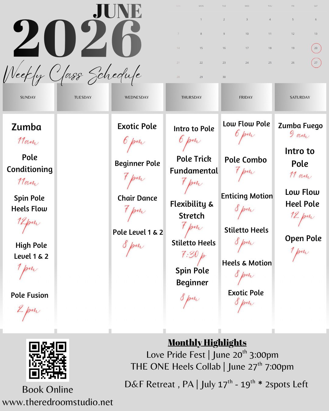 June Schedule is Here ☀️
June Highlights
✨Love Pride Fest • June 20th
✨THE ONE Heels Collab • June 27th
D&F Retreat limited space available, lock in your spot & vibe with us July 17th-19th
#theredroomstudio #njdancestudio #njdanceclasses #retreat #pride🌈