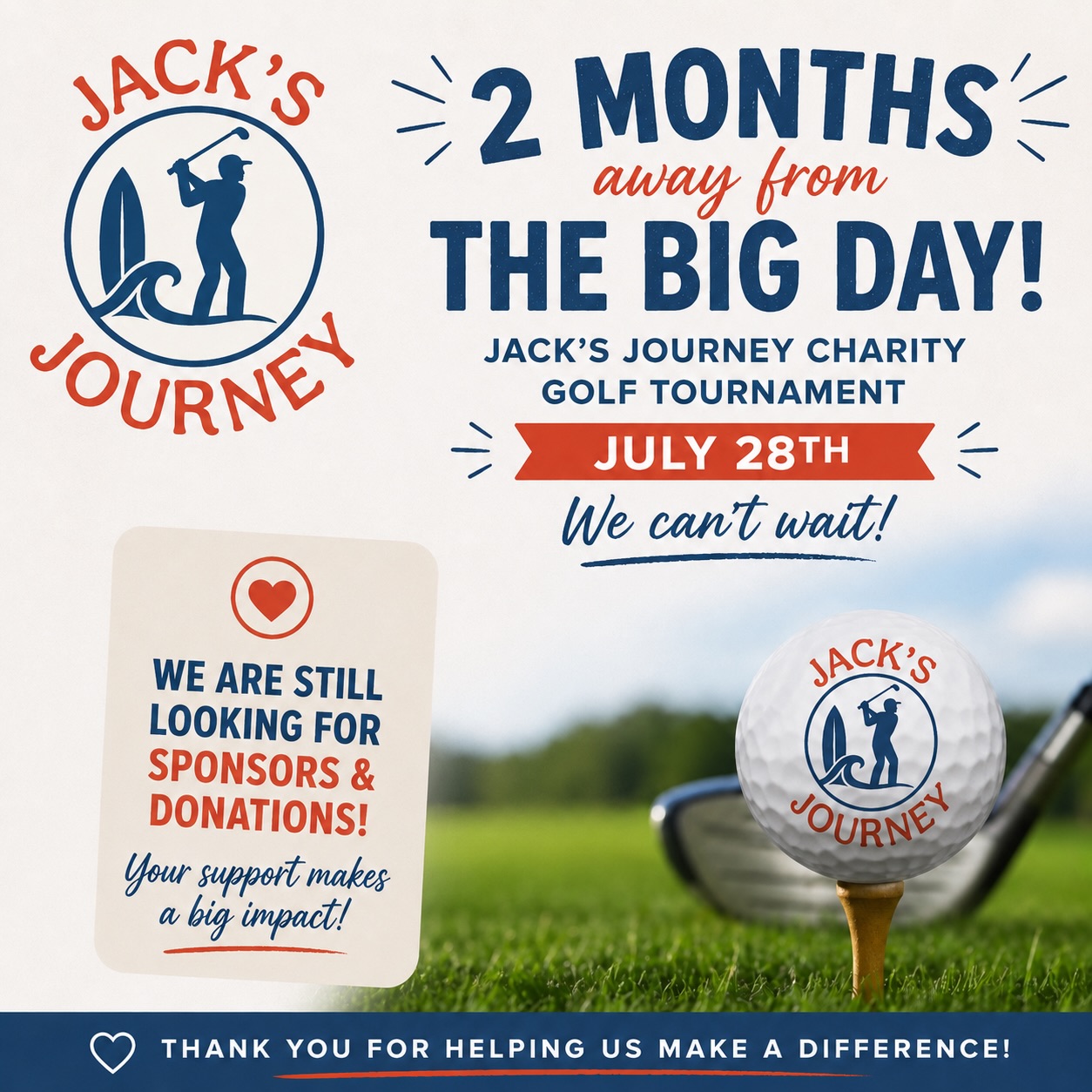 Hard to believe 2 months from now will be the end of July ☀️ We’ve been very busy behind the scenes getting everything organized and we’re excited to see it all coming together. There are still a couple of sponsorships spots available (including one that has a sold out team spot attached!) 🏌️♂️and we’d love to add more items to the online auction. We also have 130 swag bags to stuff if you have anything to add. 💙 Spread the word and share the socials, let’s honour Jack and raise funds to support vEDS research!