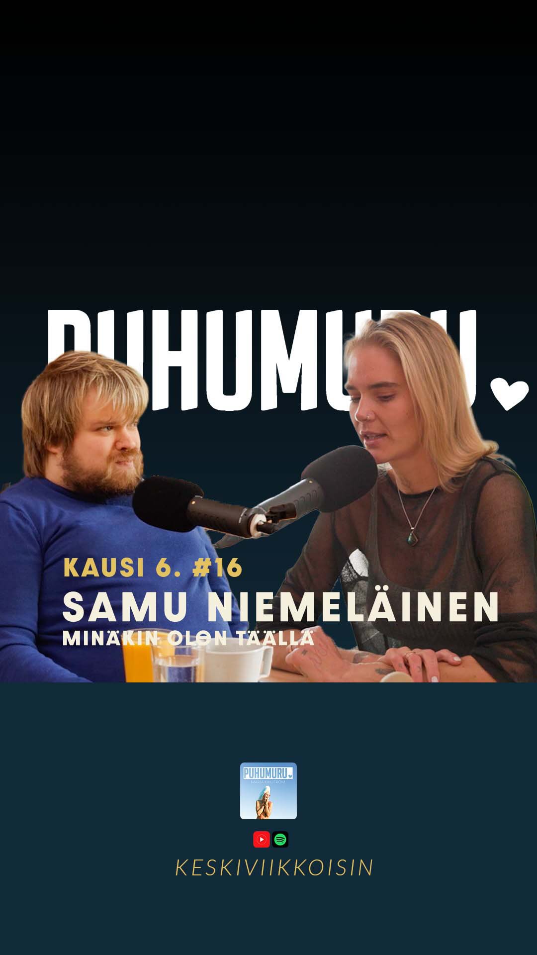 PUHU MURU PODCASTIN UUSI JAKSO ON JÄLLEEN ULKONA! 💕😱☀️🤓
KAUSI 6. #16 SAMU NIEMELÄINEN – Minäkin olen täällä
Tällä kertaa Marjan vieraana on Samu, jonka kanssa puhutaan aiheesta, josta puhutaan edelleen aivan liian vähän: vammautuneiden ihmisten seksuaalisuudesta, nähdyksi tulemisesta ja siitä, miten syvälle ihmiseen osuu, jos oma keho, halu ja seksuaalisuus jätetään kokonaan keskustelun ulkopuolelle.
Jos et ole mukana seksuaalikasvatuksessa. Jos sinua ei mainita. Jos sinun kehoasi, haluasi tai mahdollisuuttasi läheisyyteen ei tunnisteta lainkaan, niin mitä se viestii? Kuka sinä silloin olet? Mikä sinun arvosi on ihmisenä?
Samu puhuu todella suoraan siitä, miltä tuntuu, kun vammaisista puhutaan terveydenhuollossa ohi, kuin he eivät olisi edes paikalla. Kun kehoa kosketetaan ja käsitellään kuin robottia. Kun muut tuntuvat tietävän paremmin, mitä vammainen ihminen tarvitsee, tuntee tai saa haluta.
Ja juuri siksi olisi niin tärkeää, että joku kysyisi.
Miltä susta tuntuu? Mitä sä kaipaat? Miten sun seksuaalisuus voi? Saako tästä puhua?
Samu kertoo, että olisi itse kaivannut yksilöllistä huomiointia ja lupaa pohtia omaa seksuaalisuuttaan. Sitä, ettei seksuaalisuutta olisi ohitettu tai teeskennelty olemattomaksi.
Jaksossa puhutaan myös avusteisesta seksistä ja siitä, miksi aiheeseen liittyy Suomessa edelleen niin paljon ennakkoluuloja. Miksi jokin, mikä liittyy ihmisen perustavanlaatuisiin seksuaalioikeuksiin, nähdään helposti outona, hämäränä tai jopa pervona?
Mutta kuten Samu muistuttaa: kuka tahansa voi vammautua. Kuka tahansa voi joskus olla tilanteessa, jossa tarvitsee apua myös läheisyyden, kosketuksen tai seksuaalisuuden toteuttamiseen.
Tämä jakso on tärkeä muistutus siitä, että seksuaalisuus ei katoa vammautumisen myötä. Ihmisen tarve tulla nähdyksi, kosketetuksi, halutuksi ja kuulluksi ei katoa.
Ja ehkä tärkein kysymys kuuluu: uskallammeko me nähdä vammaisen ihmisen kokonaisena ihmisenä?
Seksuaalisena. Tuntevana. Haluvana. Arvokkaana.
Kuuntele jakso. 💗 #hyvinvointi #puhumuru #vammaistyö