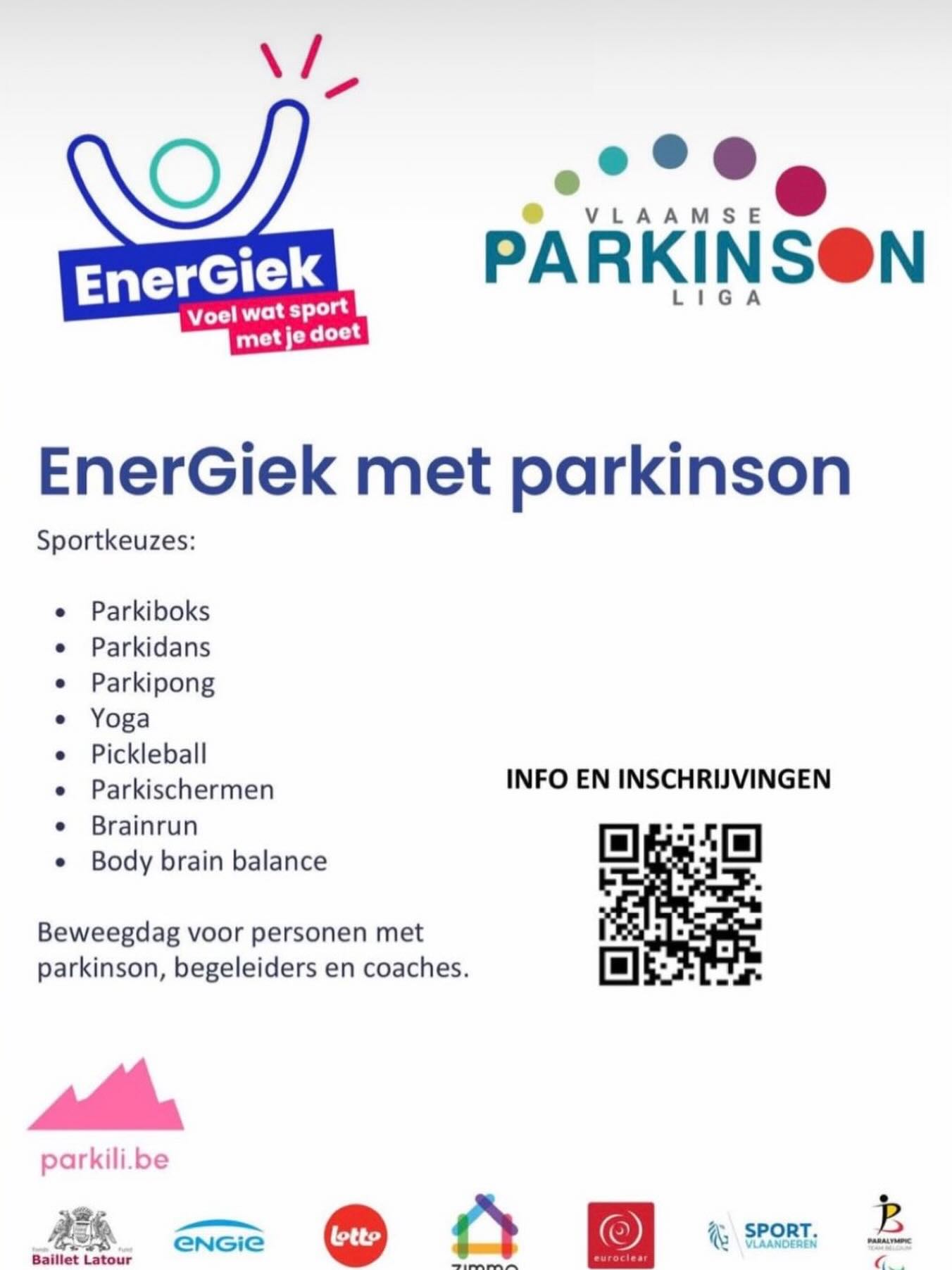 🔥 De inschrijvingen voor EnerGiek met Parkinson lopen stilaan ten einde.
Op zondag 14 juni verzamelen mensen met parkinson, hun naasten en zorgverleners in Gent voor een dag vol ontmoeting, beweging, inspiratie en praktische tips.
Het wordt een actieve sport- en beweegdag met meerdere initiatieven op het programma zoals parkischermen, pickleball en zoveel meer.
📍 Huis van de Sport, Gent
📅 Zondag 14 juni
Ook dit mag je verwachten:
🚐 Vlotte shuttledienst vanaf Gent-Sint-Pieters
🍴 Lekkere versnaperingen van Parki’s Kookatelier
🚶 Kennismaking met de Alinker dankzij de contactgroep Brugge
Wil je erbij zijn? Wacht dan niet te lang meer.
🔗 Meer informatie en inschrijven:
https://www.gsportvlaanderen.be/activiteiten/energiek-met-parkinson?fbclid=IwZnRzaASJ0btleHRuA2FlbQIxMQBzcnRjBmFwcF9pZAo2NjI4NTY4Mzc5AAEeI3PUSBRFua5Q7JVnzkHfCKniCWifB9PeJNS9HbVoRwj9FGbjCYFu0qYhNJM_aem_hZYccOrAc4NJBu0FhAHm3A
#Parkinson #Parkili #yopd #movingmountains #pd