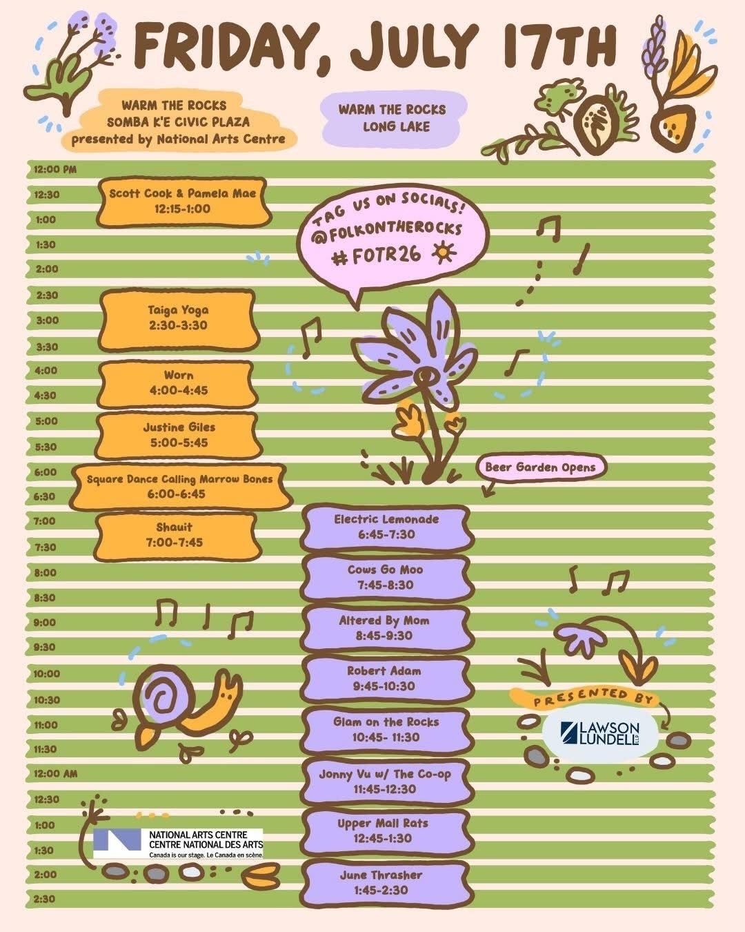 The full line-up is out! Catch me at Folk On The Rocks festival in Yellowknife ☀️ Solo set on Friday July 17th for Warm The Rocks (Sombe K’e Civic Plaza) at 5pm & solo set on Sunday July 19th on the Cabin Radio Lakefront stage at 2:30pm.
And I MAY just make a guest appearance 😉 on Saturday the 18th with teen band & mentees R.A.S.K.L! They’ll be rockin’ the Lawson Lundell Main Stage at 2pm 🎶 don’t miss it! #FOTR26