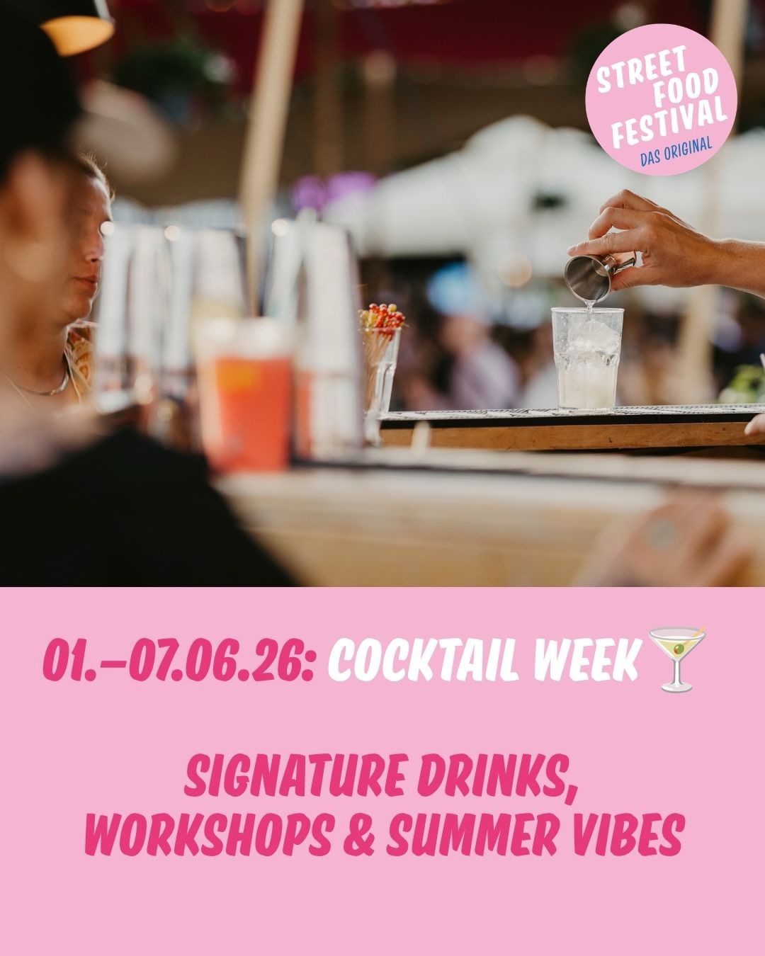 🍸 Cocktail Week am Street Food Festival 🍸
Eine Woche voller Signature Drinks, Workshops & Summer Vibes.
🍊 Altos Paloma
✨ REBELS 0.0 Dolce Spritz
🍸 Negroni Workshop (03.06.) – Anmeldung via Link in Bio
🧃 Kids Mix Workshop (07.06.) – kostenlos
🍺 Biergarten & Beer Buckets
🍋 LemonAID Bar
📅 01.–07.06.2026
📍 Hardturmplatz Zürich
…
🍸 Cocktail Week at Street Food Festival 🍸
One week of signature drinks, workshops & summer vibes.
🍊 Altos Paloma
✨ REBELS 0.0 Dolce Spritz
🍸 Negroni Workshop (June 3) – sign up via link in bio
🧃 Kids Mix Workshop (June 7) – free of charge
🍺 Beer Garden & Beer Buckets
🍋 LemonAID Bar
📅 June 1–7, 2026
📍 Hardturmplatz Zurich 🍹
📷: @sevim.debiasio