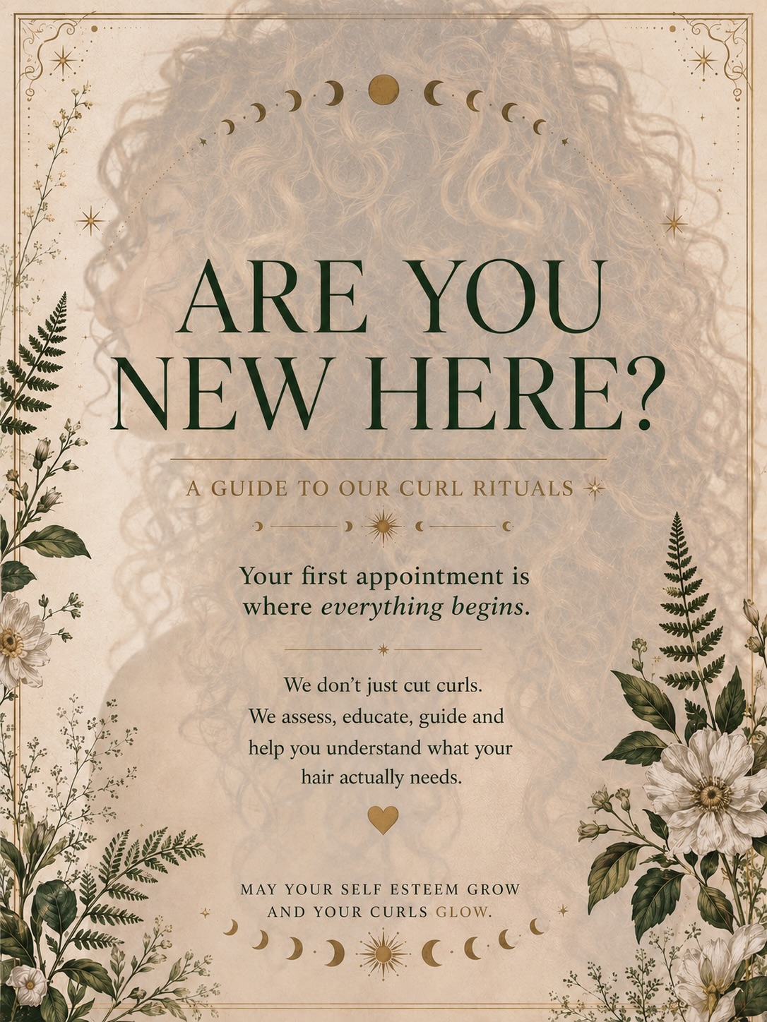 Our first visit rituals are packed with so much value. Ask us anything about your curls and we’ll give you straight forward no nonsense advice!
Each ritual has a very specific “flow” this enables you to experience the same appointment no matter your stylist.
Not only that but each flow has been designed specifically with you in mind, from the welcome and drinks selection to the chat about your routine and everything you do with your curls.
The whole ritual has been designed to take away any anxiety and worry, to simply allow you to feel like you are being heard and that… with the help of our reclining basin & tailored massages…you’re actually having some important self care!
Not only this but our curl care card is perfect to finish your ritual, it contains some tips about keeping your hair as healthy as possible plus everything we’ve used and recommended so you can make informed decisions about your hair care!
All our available appointments are on the links in our bio!