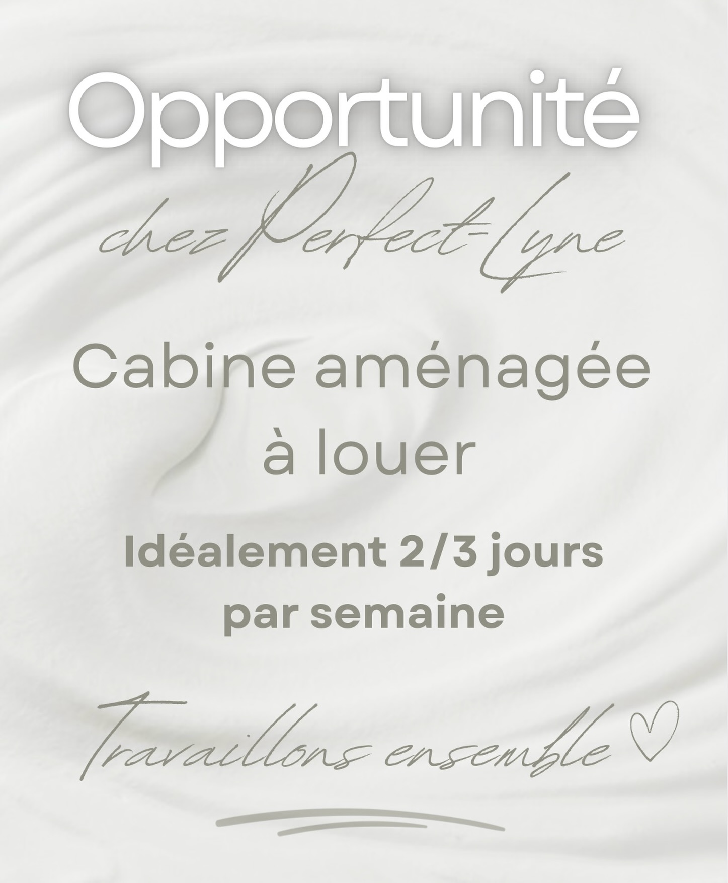 ✨ Opportunité à saisir chez Perfect-Lyne !
Nous proposons à la location une cabine entièrement aménagée, idéalement 2 à 3 jours par semaine, à partir de maintenant.
Nous recherchons un(e) professionnel(le) du bien-être, pour intégrer notre centre dans une ambiance bienveillante et professionnelle. 🤍
📩 Contactez-nous en message privé pour plus d’informations.
#perfectlyne #centreesthétique #skincare #peeling #celestetic