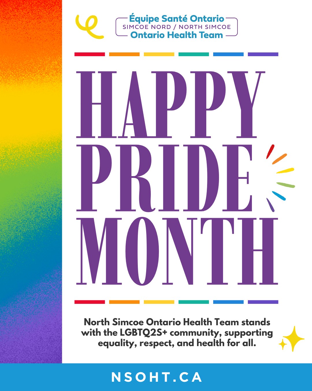 🌈 Happy Pride Month! 🏳️🌈✨
Pride is a time to celebrate love, diversity, and authenticity, while honouring the advocates who have helped advance equality and inclusion.
This month and every month, we stand with the LGBTQ2S+ community and remain committed to fostering safe, inclusive, and equitable care for all. 💜💙💚
#NSOHT #OntarioHealthTeam #OHT #PrideMonth #Pride #Equality