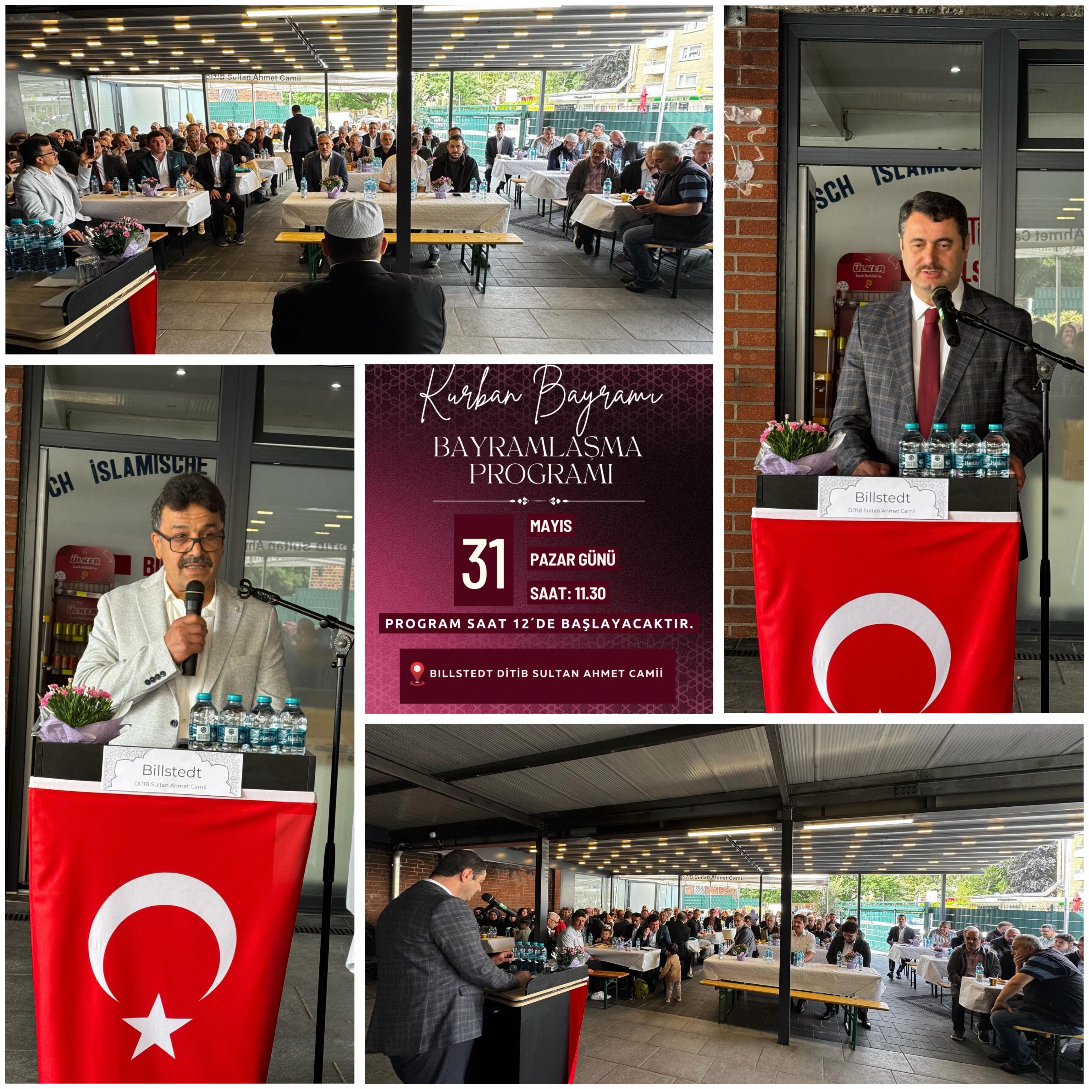 🌙🤝 Anlässlich des Eid al-Adha durften wir gestern in der DITIB Sultan Ahmet Camii Billstedt ein wunderschönes Programm mit zahlreichen Gästen durchführen.
In einer warmen und familiären Atmosphäre kamen wir zusammen, tauschten uns aus und verbrachten gemeinsame Stunden voller Respekt, Gemeinschaft und Brüderlichkeit. Die zahlreichen Begegnungen und Gespräche haben erneut gezeigt, wie wertvoll Zusammenhalt und gegenseitige Wertschätzung in unserer Gemeinde sind.
Ein herzliches Dankeschön gilt allen Gästen, Rednern, Helferinnen und Helfern sowie allen Teilnehmerinnen und Teilnehmern, die zu diesem besonderen Tag beigetragen haben. Möge Allah unsere Gemeinschaft stärken und uns viele weitere schöne Eidfeste gemeinsam erleben lassen. 🤲✨
_________
🌙🤝 Kurban Bayramı vesilesiyle DİTİB Sultan Ahmet Camii Billstedt’te dün gerçekleştirdiğimiz Bayramlaşma Programımızı yoğun katılım ve güzel bir atmosfer eşliğinde tamamladık.
Birçok kardeşimizin bir araya geldiği programımızda, bayramın manevi güzelliği, birlik ve beraberlik ruhu hep birlikte hissedildi. Samimi sohbetler, güzel buluşmalar ve kardeşlik ortamı cemaatimiz adına bizleri çok mutlu etti.
Programımıza katılan tüm misafirlerimize, konuşmacılarımıza, emeği geçen gönüllülerimize ve kıymetli cemaatimize gönülden teşekkür ederiz. Rabbim birlik ve beraberliğimizi daim eylesin, nice bayramlarda sağlık ve huzur içerisinde tekrar buluşmayı nasip etsin. 🤲✨
#KurbanBayramı #Bayramlaşma #ditibnord #eidaladha