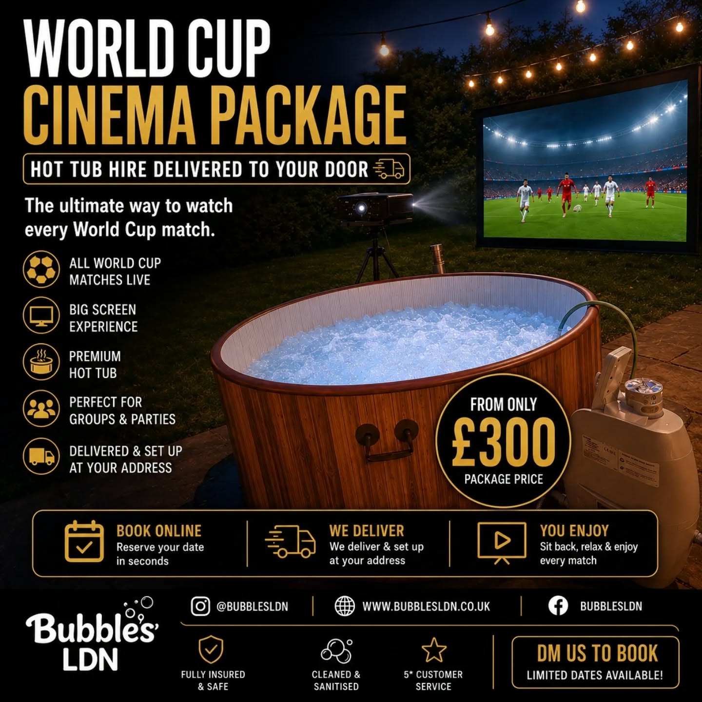 ⚽🔥 WORLD CUP CINEMA PACKAGE IS HERE! 🔥⚽
Watch every World Cup match from the comfort of your own garden... in a HOT TUB! 🛁📺
🏆 Premium Hot Tub Hire
🎬 Giant Outdoor Cinema Screen
🚚 Delivered & Set Up At Your Address
👨👩👧👦 Perfect For Family & Friends
💷 Packages from just £300
Forget crowded pubs and expensive nights out. Turn your garden into the ultimate World Cup fan zone and enjoy every goal, every save and every celebration in style! 🍻⚽
📅 Limited availability for match days.
📲 DM us now to secure your dates.
🌐 www.bubblesldn.co.uk
#WorldCup #WorldCup2026 #Football #HotTubHire #OutdoorCinema