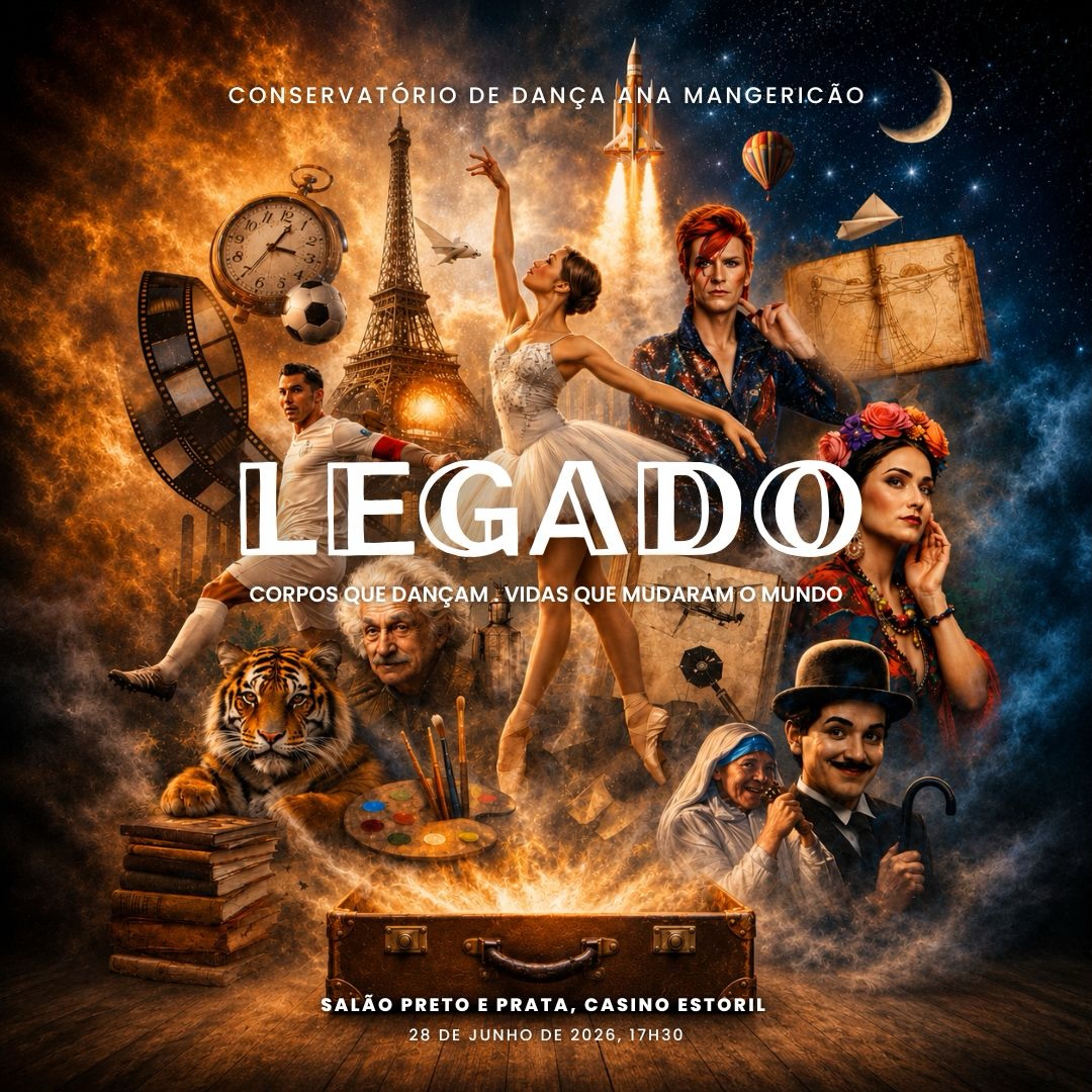 No dia 28 de junho de 2026, às 17h30, no Salão Preto e Prata do Casino Estoril, a EDAM apresenta o seu espetáculo anual.
SINOPSE 🇵🇹
LEGADO | Corpos que dançam. Vidas que mudaram o mundo.
LEGADO é uma viagem coreográfica pela História da Humanidade.
Uma mala antiga abre-se e, com ela, surgem memórias, objetos e histórias que atravessam o tempo.
Cada turma homenageia uma personalidade real que transformou o mundo, através da arte, da ciência, da coragem, da imaginação ou da forma como nos ensinou a olhar para nós próprios e para os outros. São vidas diferentes, épocas diferentes, mas todas ligadas pelo poder de inspirar.
Ao longo do espetáculo, essas histórias ganham corpo através da dança.
Os alunos transformam ideias em movimento, emoções em gestos e recordações em presença viva.
LEGADO lembra-nos que o passado continua vivo em nós.
E que cada geração tem a capacidade de criar caminhos novos, levando consigo tudo aquilo que aprendeu.
SYNOPSIS 🇬🇧
LEGACY | Bodies that dance. Lives that changed the world.
LEGACY is a choreographic journey through the history of Humanity.
An old suitcase opens and, with it, emerge memories, objects, and stories that travel through time.
Each class pays tribute to a real-life figure who transformed the world through art, science, courage, imagination, or the way they taught us to look at ourselves and others. Different lives, different eras, yet all connected by the power to inspire.
Throughout the performance, these stories come to life through dance.
The students transform ideas into movement, emotions into gestures, and memories into a living presence.
LEGACY reminds us that the past continues to live within us.
And that every generation has the power to create new paths, carrying forward everything it has learned.
📅 28 de junho de 2026
🕠 17h30
📍 Salão Preto e Prata | Casino Estoril
Esperamos por si nesta celebração da dança, da memória e das histórias que continuam a inspirar gerações.