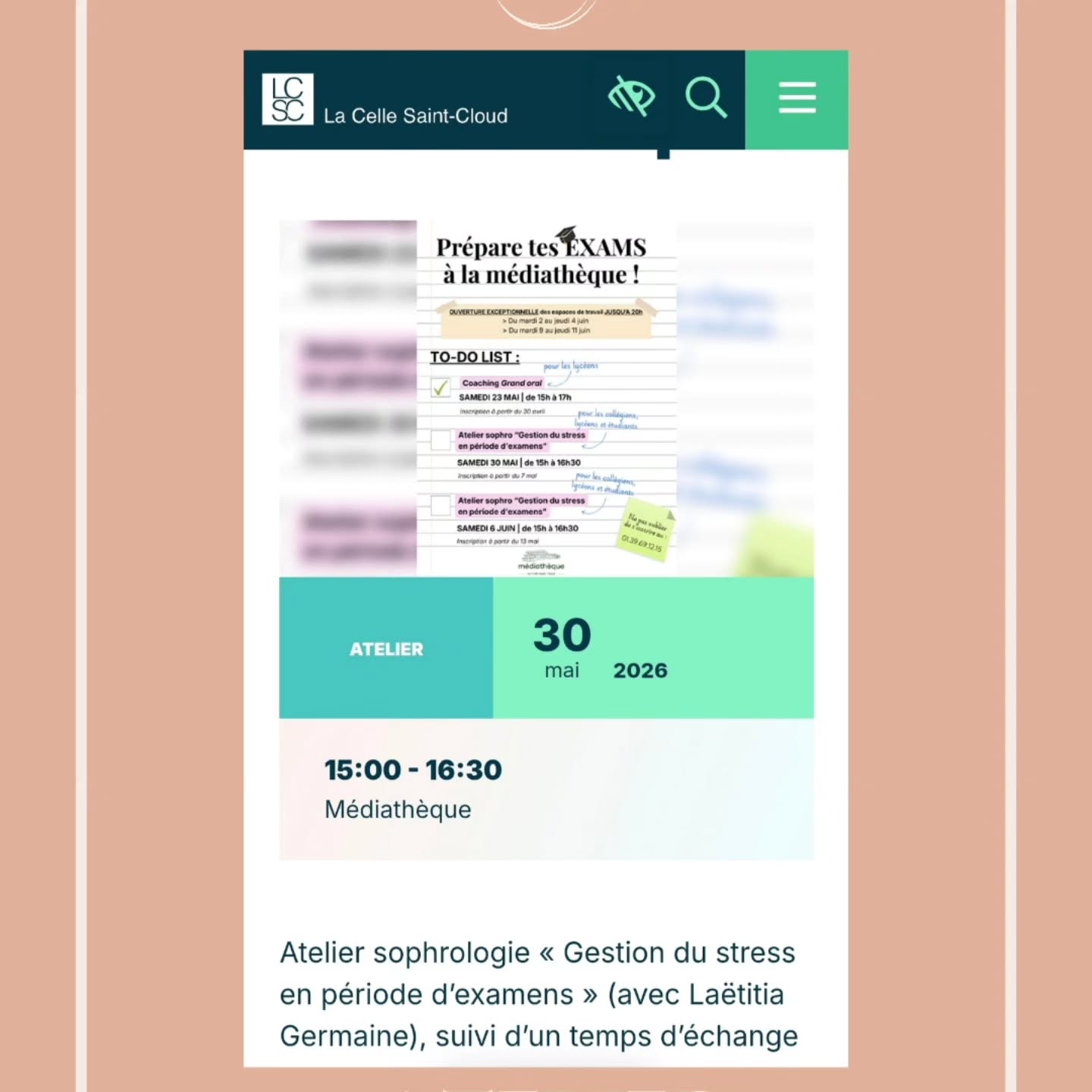 Atelier Sophrologie "gestion du stress en période d'examen", c'est demain et la semaine prochaine !!! Trop hâte 😁
#Sophrologie #examen #atelier #stress #ado