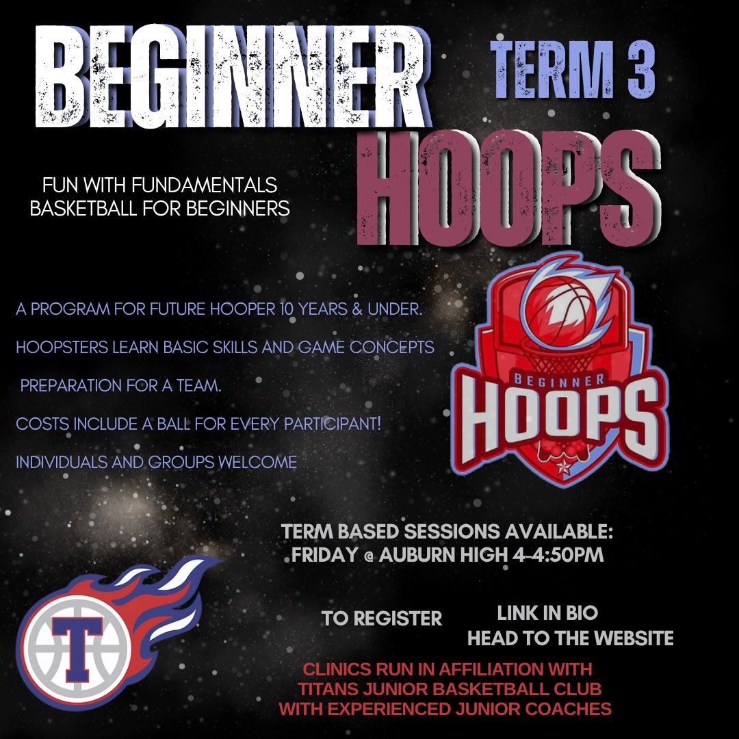 Beginner Hoops term 3 registrations are OPEN!
Great introduction option for prep-grade 2 children looking to start in a team for the summer (term 4)
Auburn High 4pm on Fridays.
Link in bio.