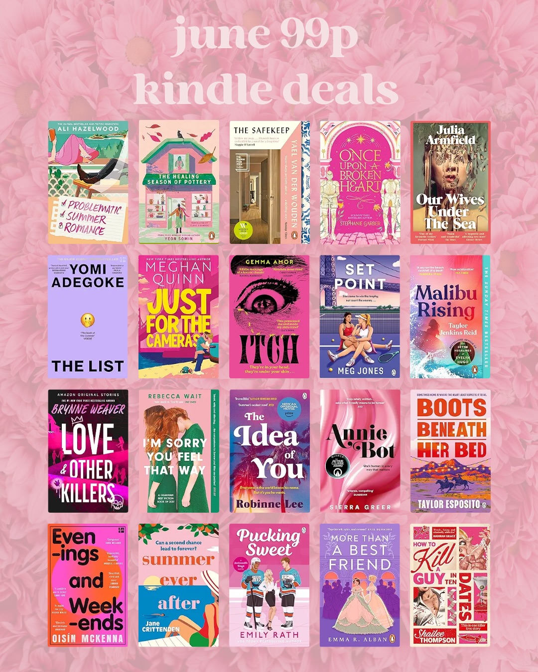 get ready gals it’s JUNE and we’re back again with another 100 hand-picked 99p deals. someone needs to take my access to Amazon away because the damage this month is real. ya girl is STOCKED UP and has reading material for the next 72 weeks.
as always please let me know what you purchase - I love to see what you snap up 🌷
I bought:
The Daisy Chain Flower Shop by @lauriegilmore_author 🌼
Problematic Summer Romance by @alihazelwood ☀️
Blue Devil Woman by @author.sloane 🤠
Tentacles and Triathlons by @ashleybennettauthor 🦑
Briefly A Delicious Life by @nellstevens 🍊
#kindledeals #kindle #kindleunlimitedbooks #bookclub #bookish
