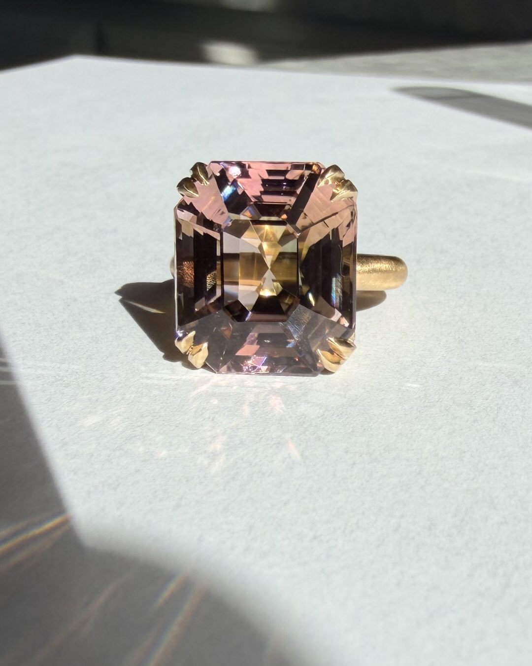 Here she is and loved by her new owner 🥰. A bi-color tourmaline custom ring exhibiting shifting shades of pink, peach, and green as it moves with the light and the wearer. Brushed 18k rich yellow gold complements the peach undertones in the stone and the double claw prongs are that sweet icing on top.
✨
Reach out to create a custom piece of your own.
.
.
.
.
#mejiajewelry #oneofakindring #tourmalinering #customring #longislandjeweler