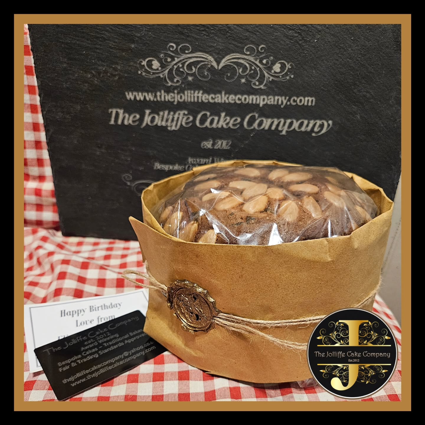A 6ins Dundee Cake was posted. Weighing 1800g. These have a 4 WORKING day lead time. These make a lovely gift. Always available to order via the website #dundeecake #orderonline #cake #thejolliffecakecompany #woodleyberkshireuk