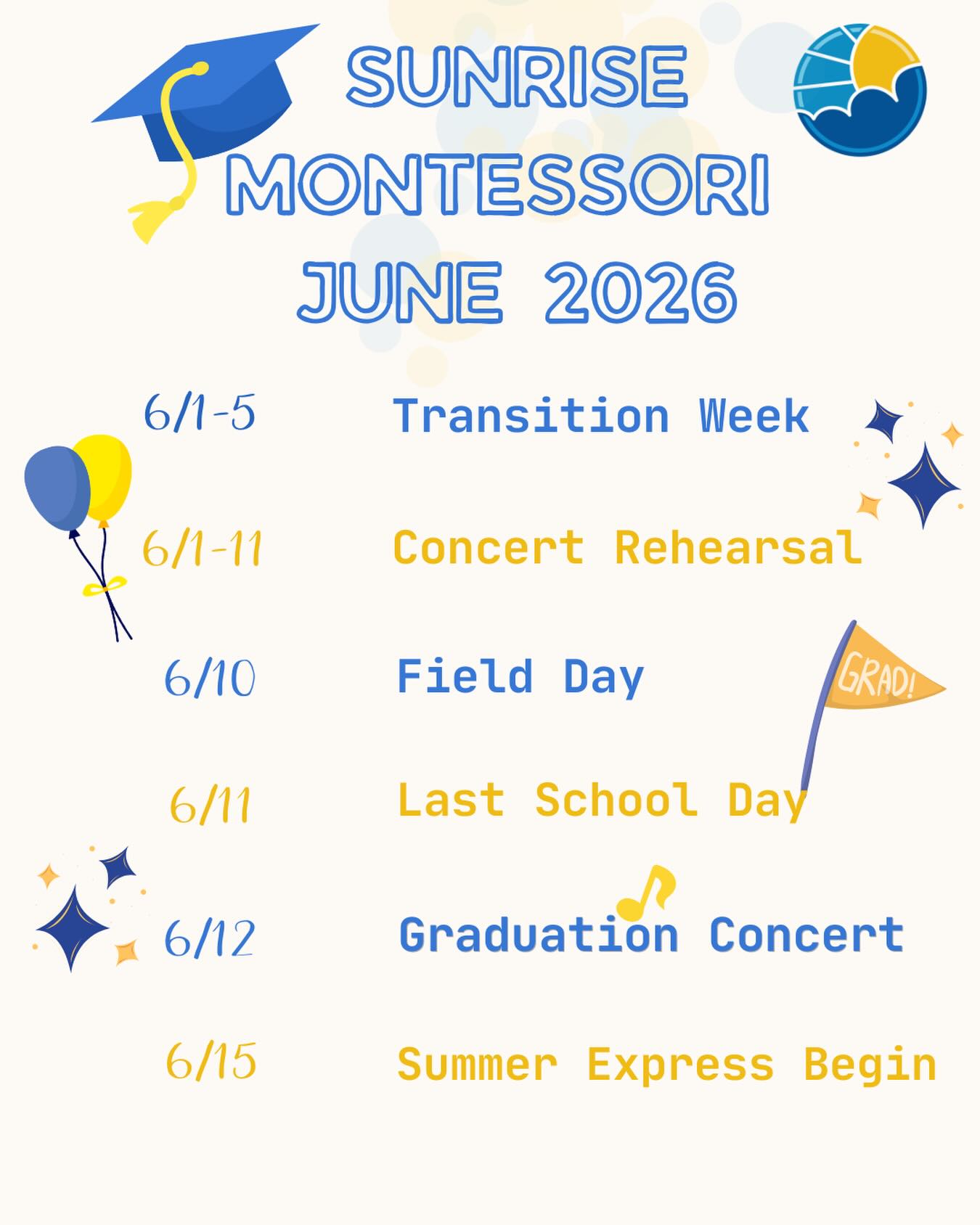 🎓✨ The last month of the school year is here! ✨
Now we’re counting down the days until Graduation Day and can’t wait to celebrate this special milestone together! 🎉🌟
#sunrisemontessorinatick #june #eventofthemonth