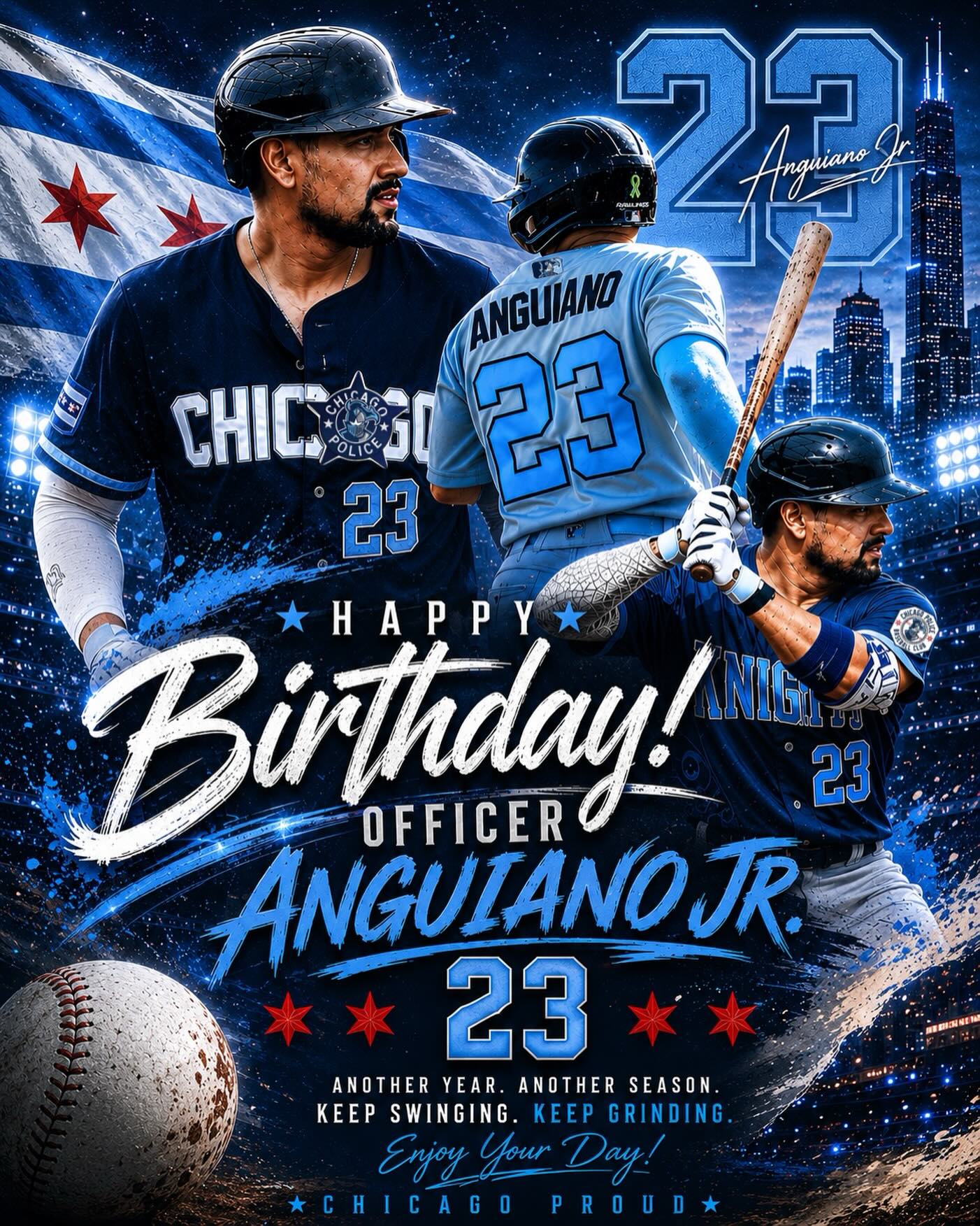 🎉⚾ Happy Birthday, Ofc. R. Anguiano Jr.! ⚾🎉
Today we celebrate one of the true foundations of the Chicago Police Knights Baseball Club.
As one of our Original Knights and an 8-year veteran of this organization, R. Anguiano Jr. has been there from the beginning, helping build this club into what it is today. His loyalty, dedication, and commitment to the team have never wavered, and his leadership both on and off the field continues to set the standard for what it means to wear the Knights uniform.
Through the victories, challenges, long seasons, and championship runs, Cito has always been a steady presence and a teammate you can count on. He is truly the heart of our club and a huge part of the CPD Knights family.
Thank you for everything you have done for this organization, your teammates, and our community. We are proud to call you a Knight and even prouder to call you family.
Wishing you a very Happy Birthday and another year filled with health, happiness, and success!
💙⚾ #HappyBirthday #CPDKnights #OriginalKnight #8YearVeteran #HeartOfTheClub BiggerThanBaseball Family ChicagoPoliceKnights KnightsBaseball Brotherhood ⚾💙